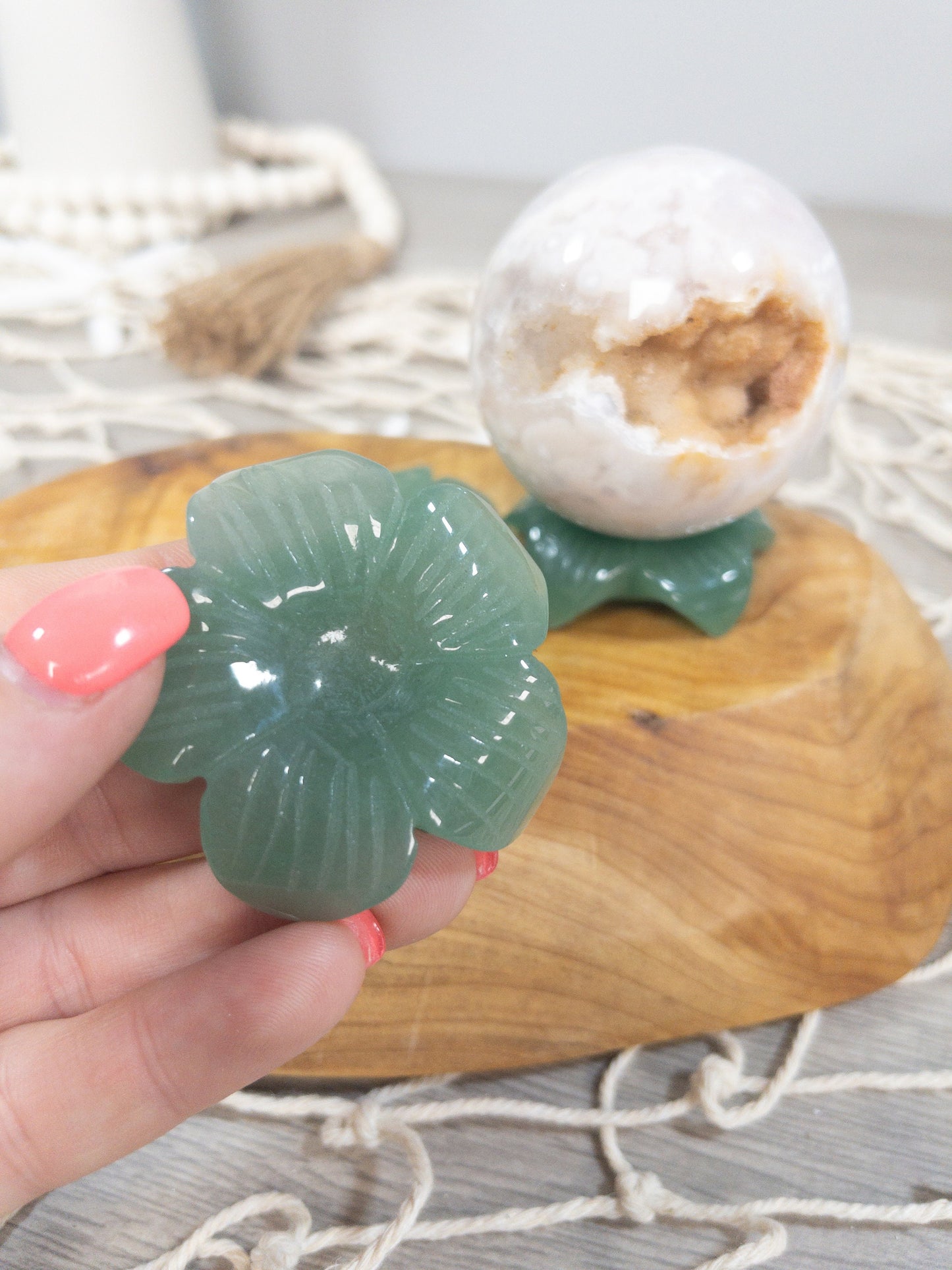 Green Aventurine Flower Sphere Holder | Manifest abundance and prosperity