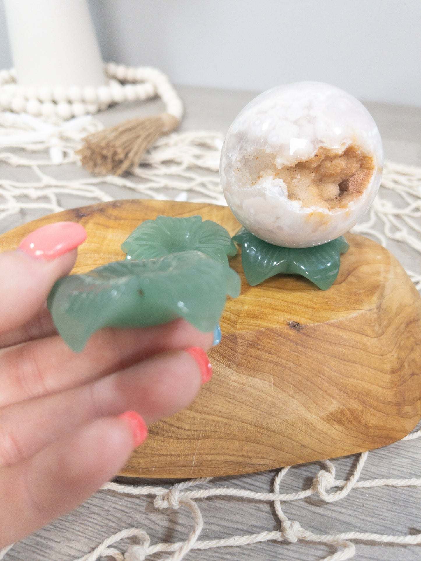 Green Aventurine Flower Sphere Holder | Manifest abundance and prosperity