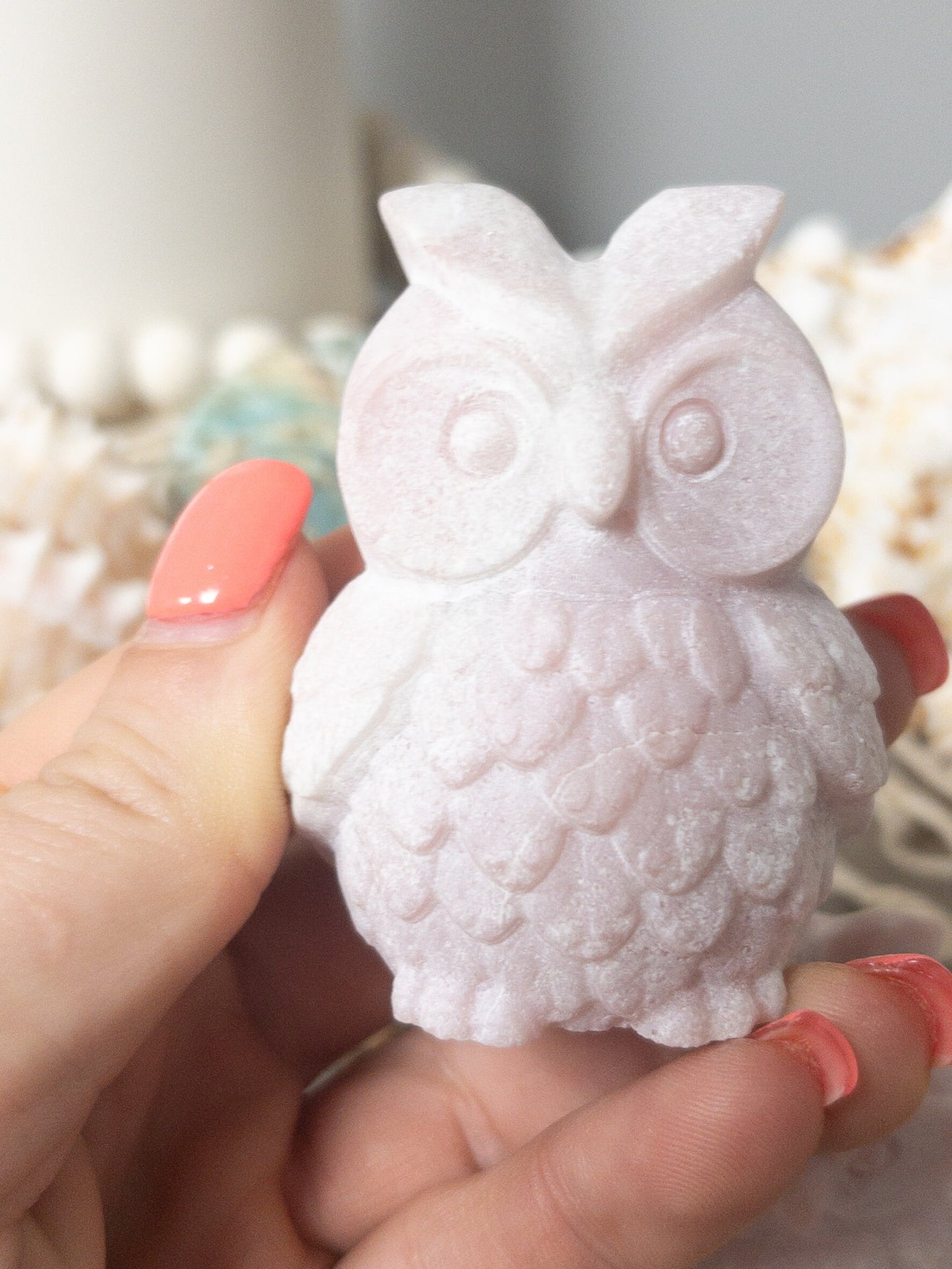 Pink Opal Owl Carving