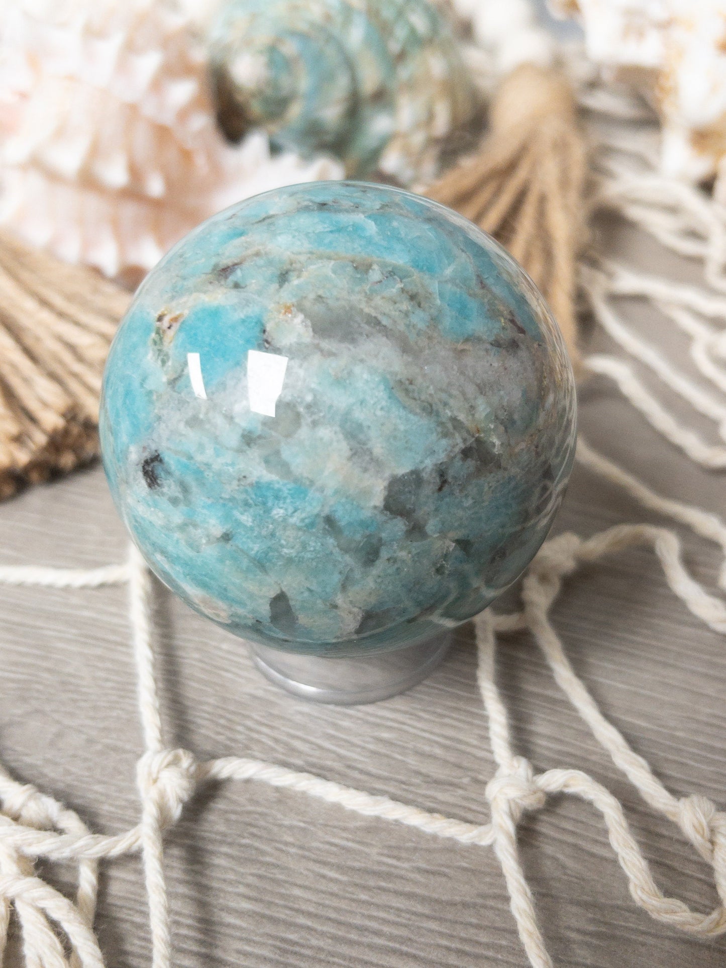 Amazonite Sphere with Smoky Quartz