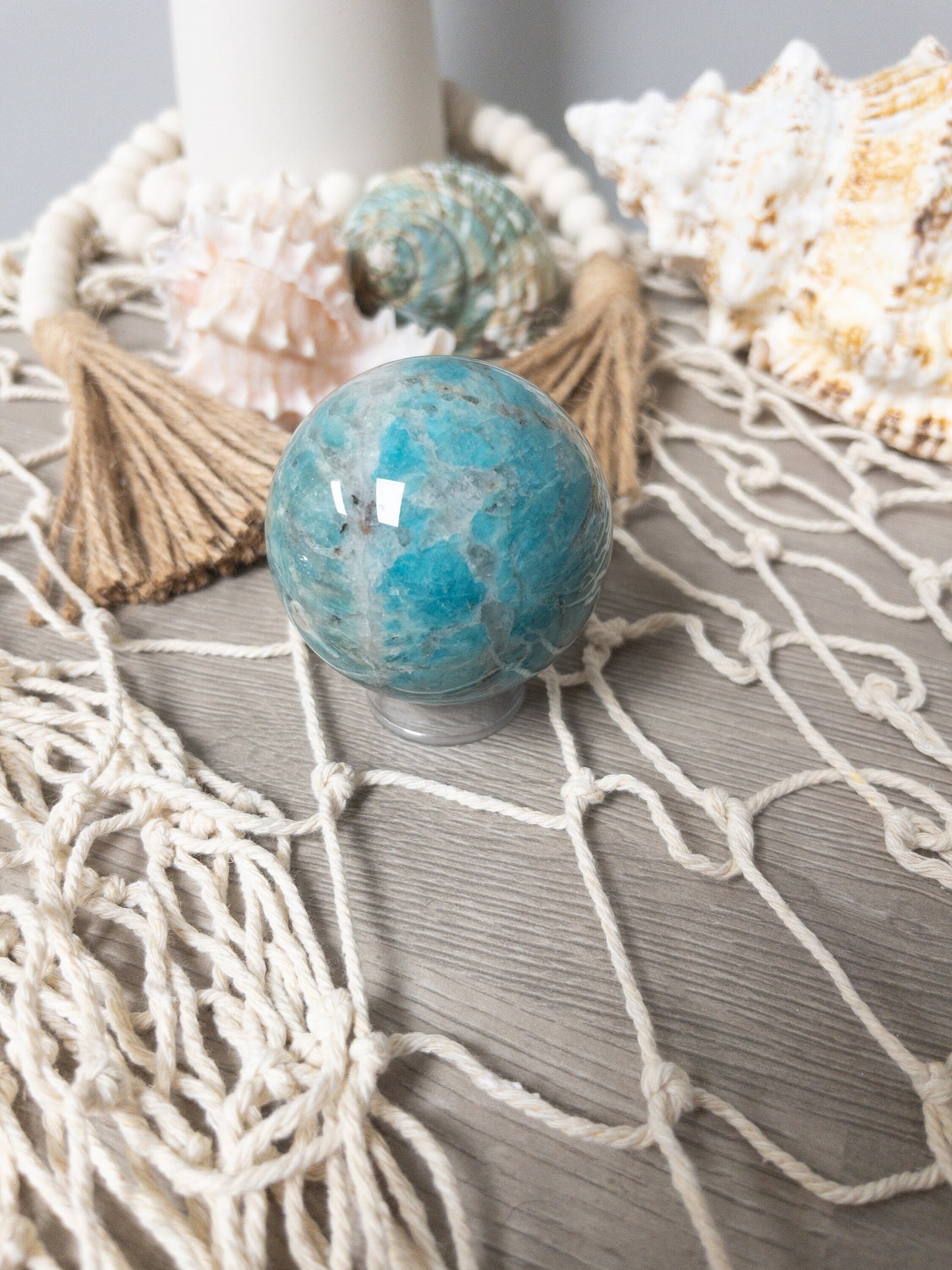Amazonite Sphere with Smoky Quartz