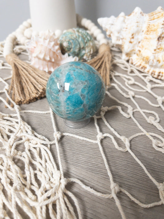 Amazonite Sphere with Smoky Quartz