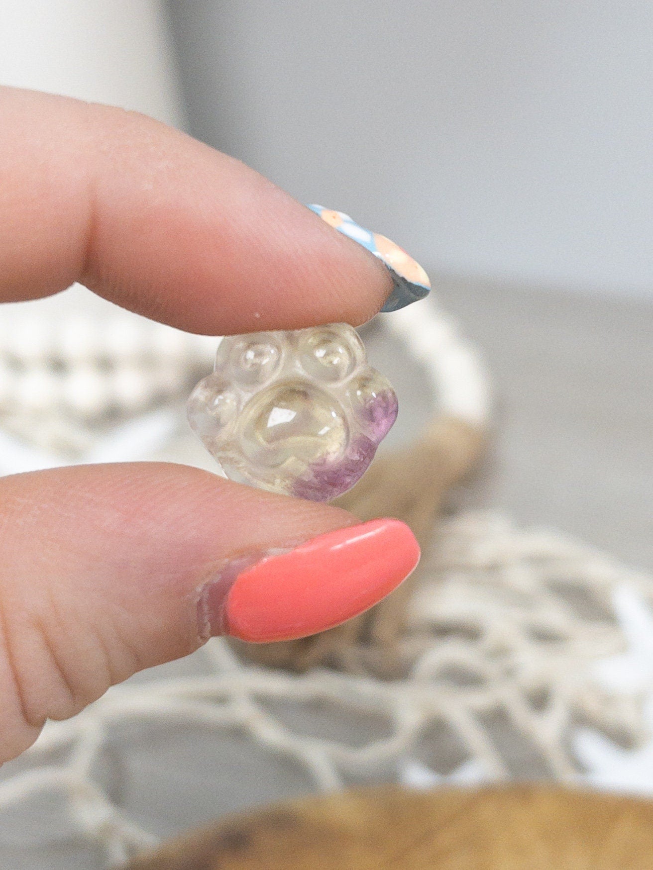 Mini Fluorite Crystal Paw Carving