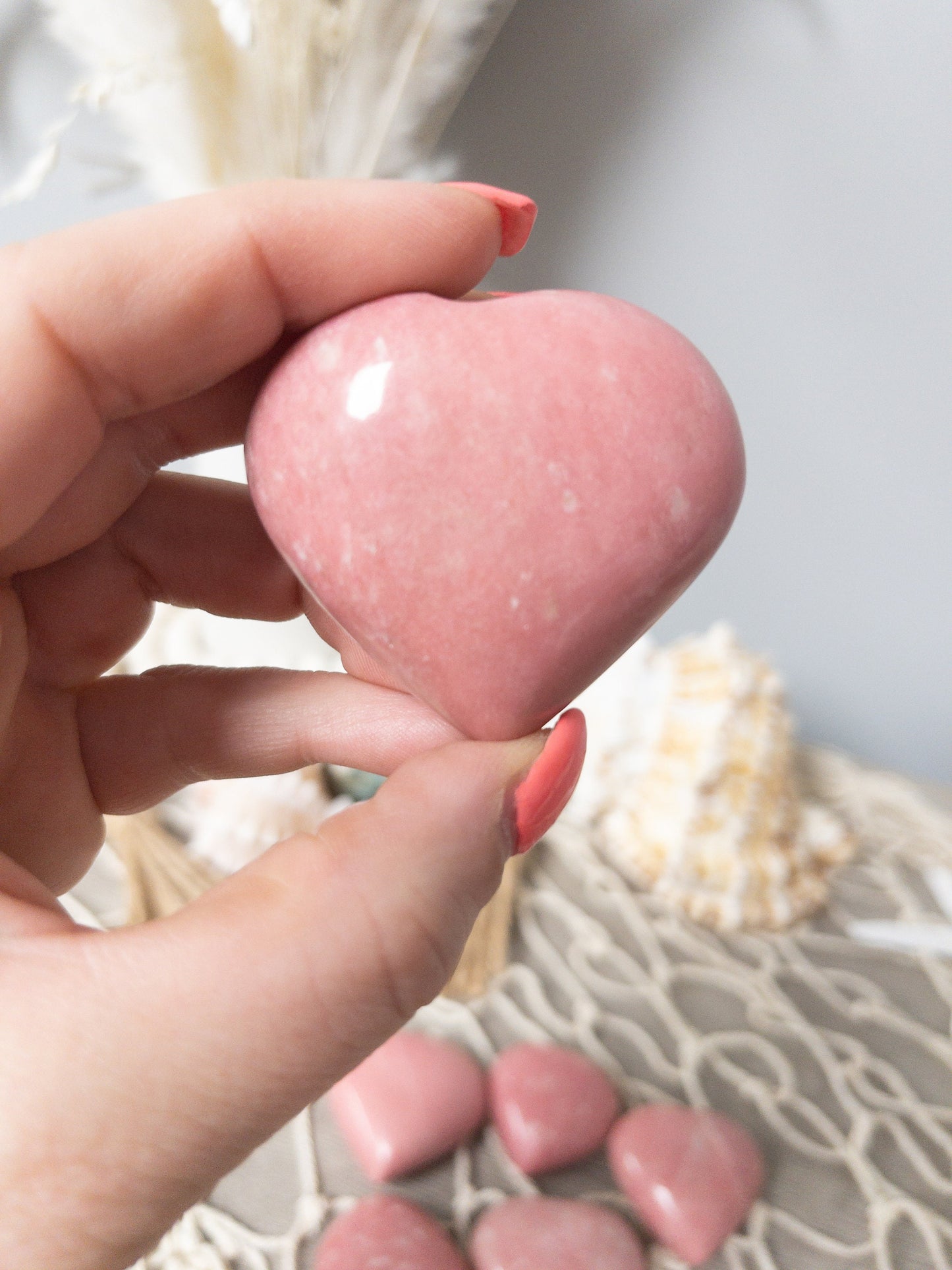 Pink Thulite Heart Palm Stone