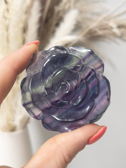 Rainbow Fluorite Rose Carving