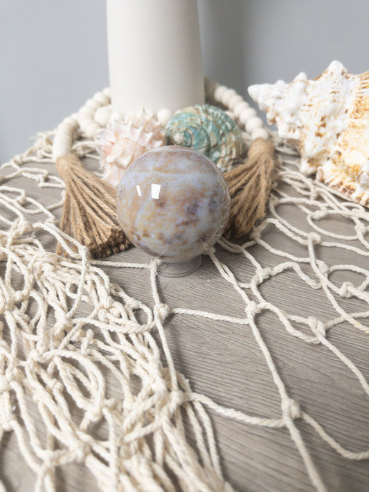 Ocean Jasper Crystal Sphere: Meditation Stone, Chakra Healing