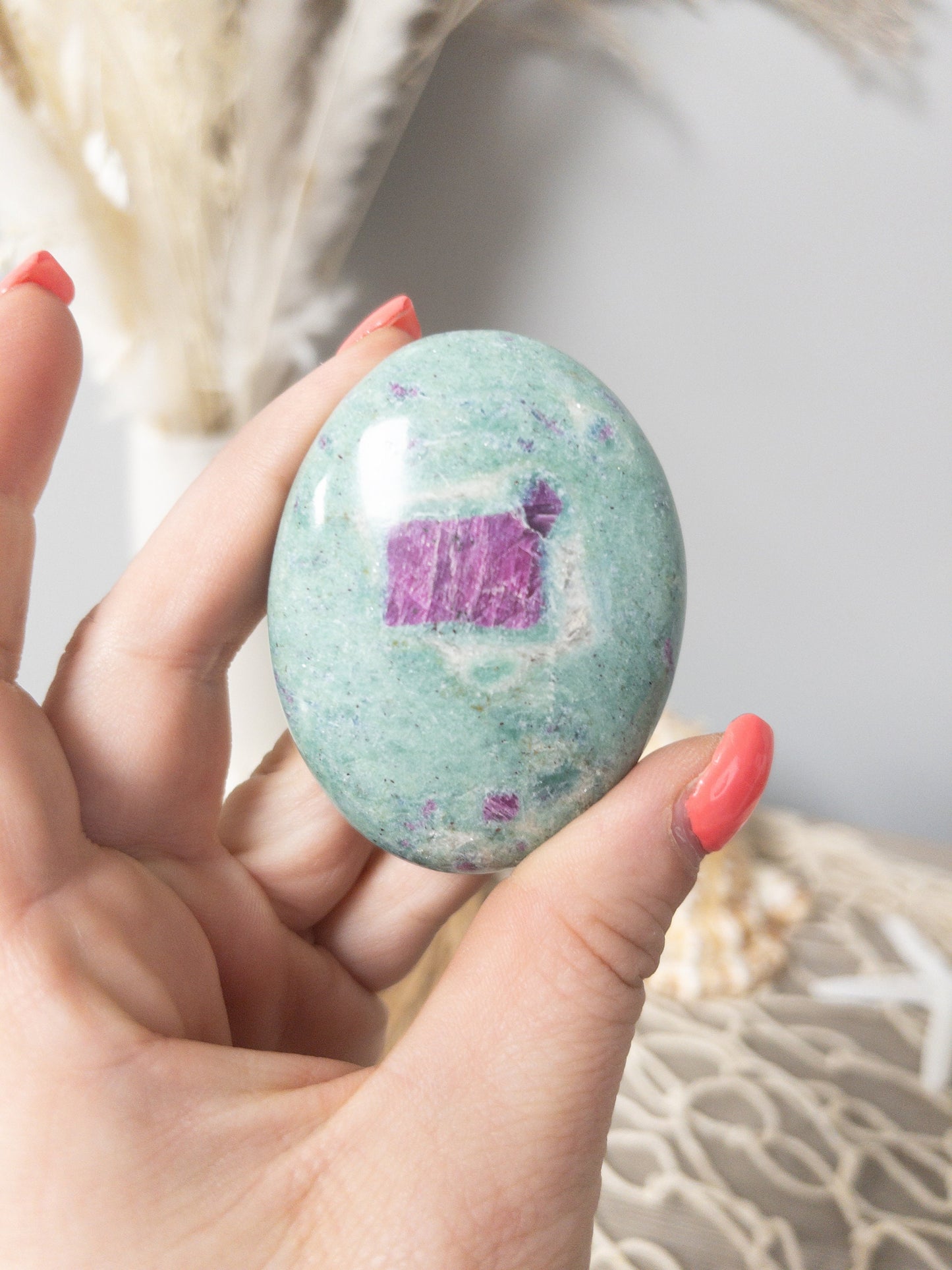 Ruby Fuchsite Palm Stone