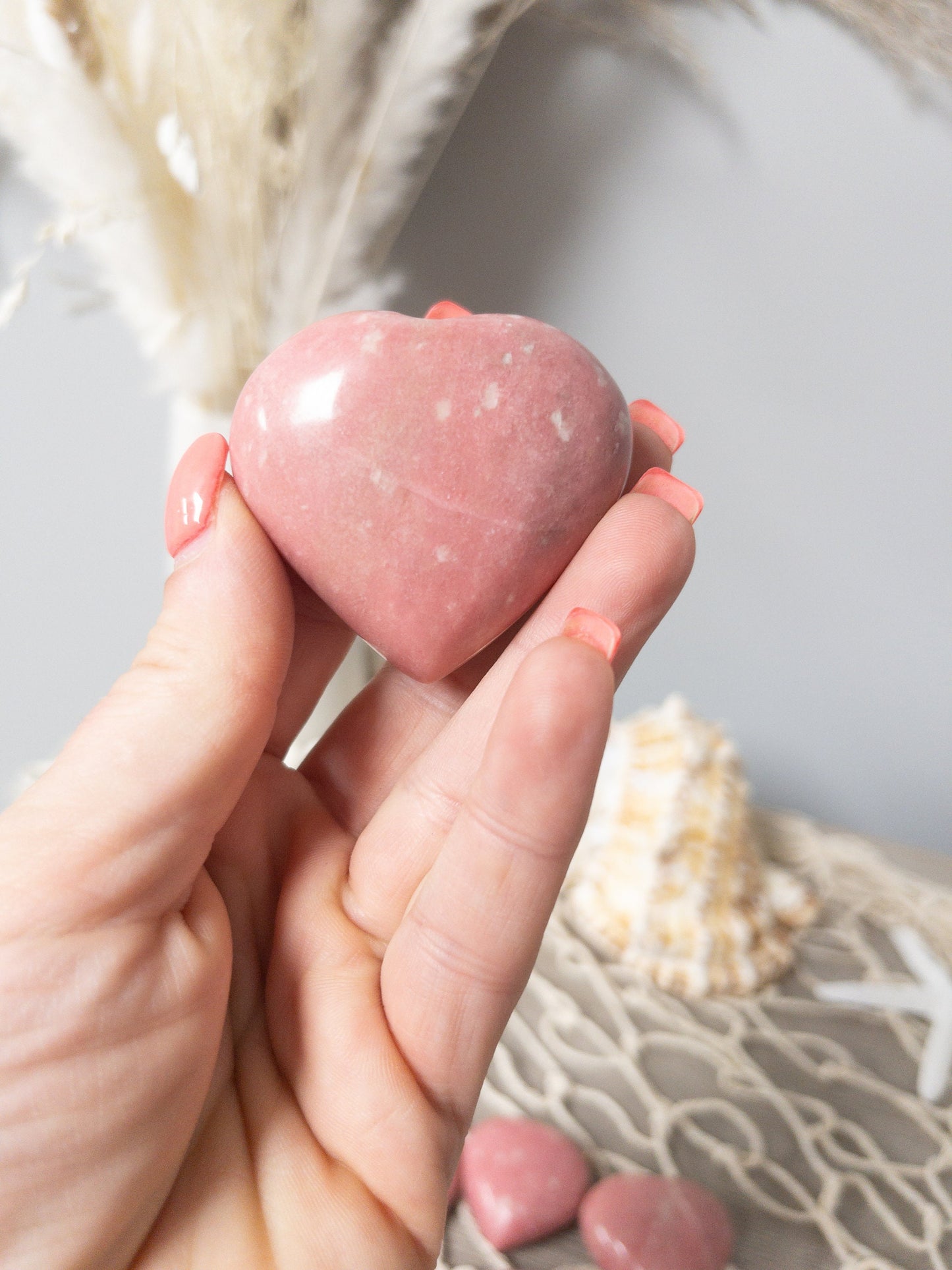 Pink Thulite Heart Palm Stone
