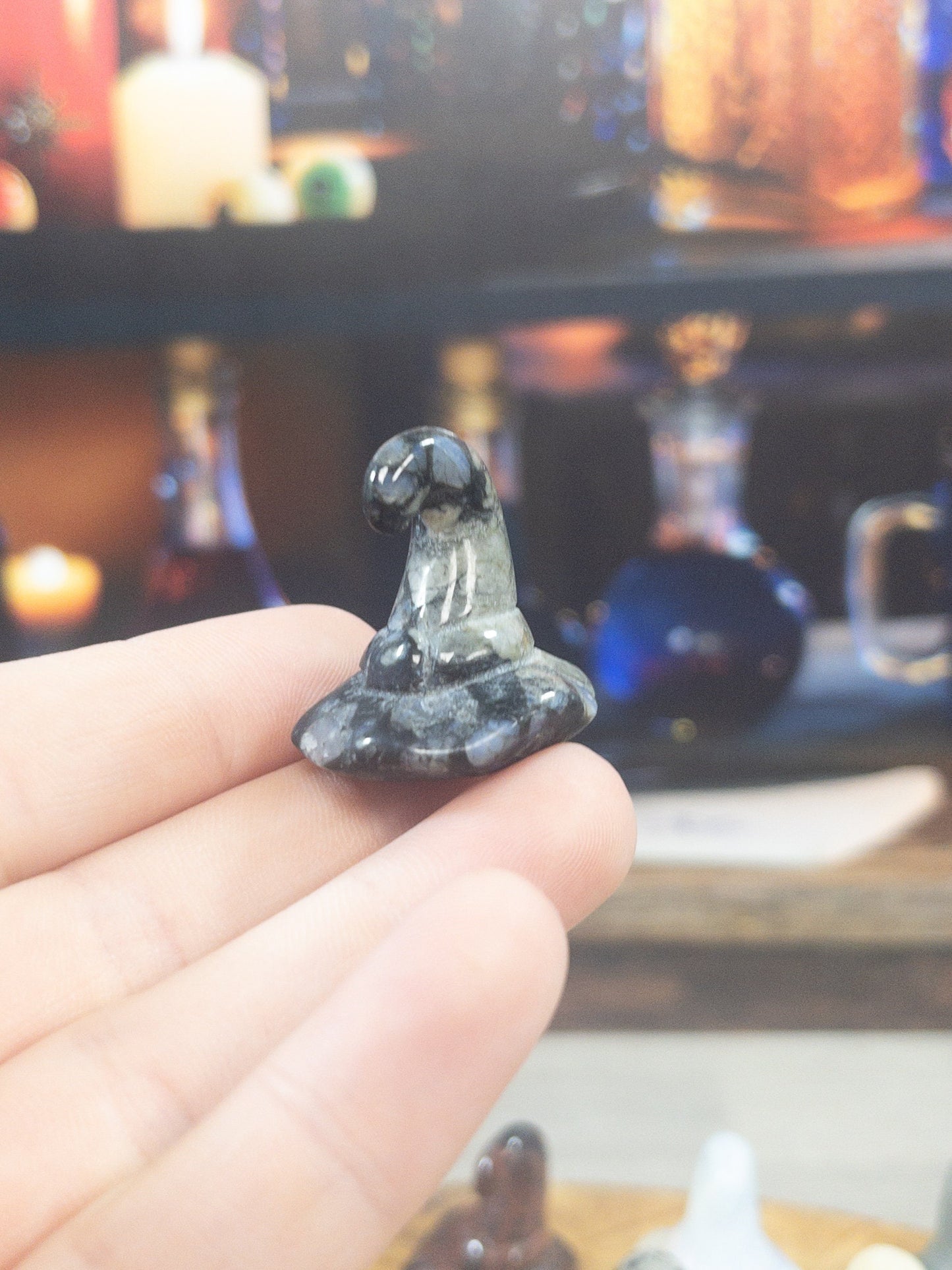 Mixed material  witch hat carving