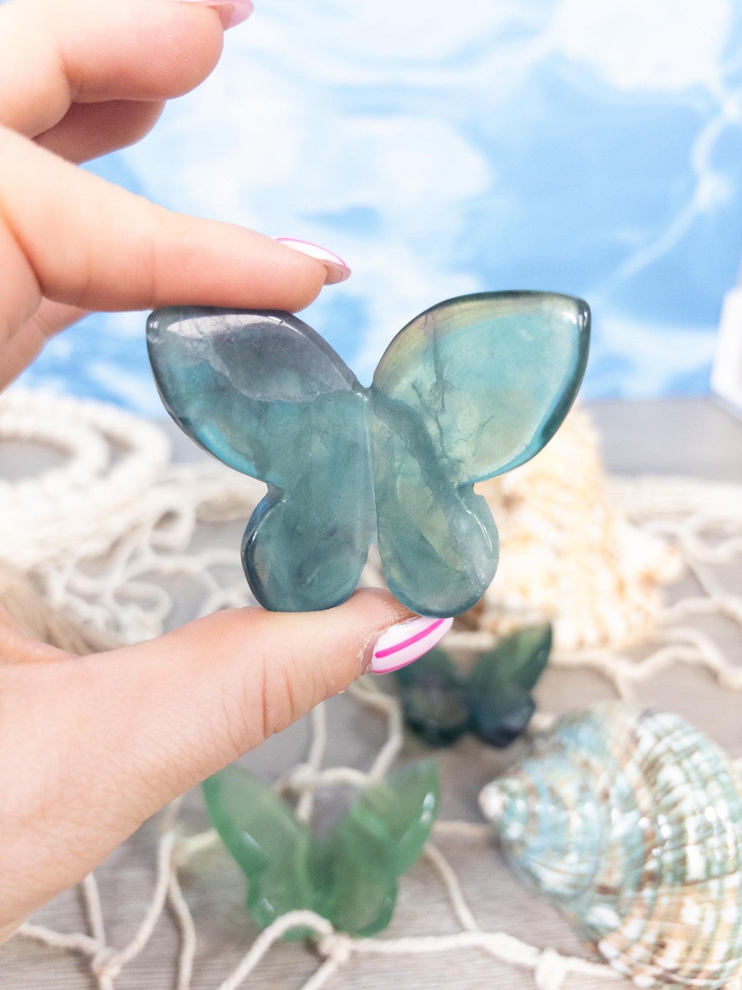 Green Fluorite 3D butterfly carving