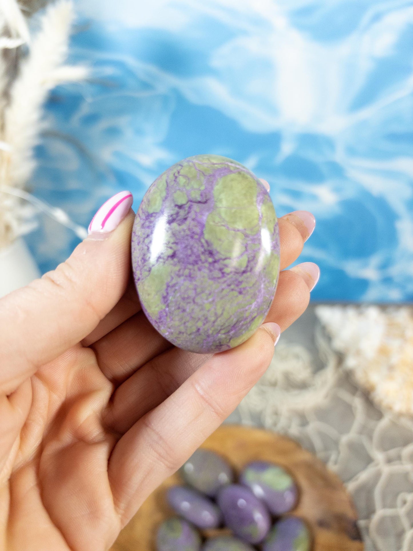 Stichtite Crystal Palm Stone
