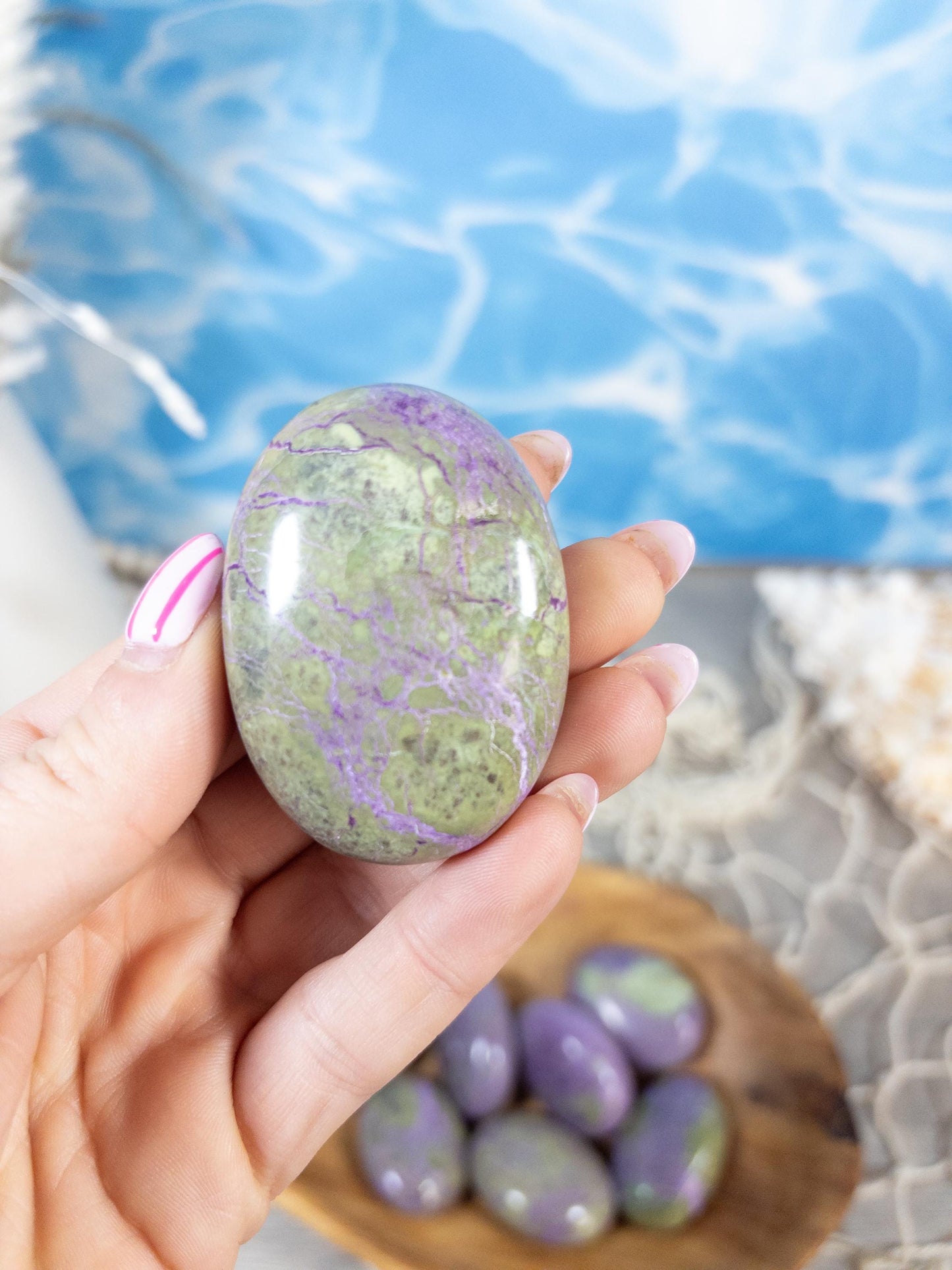 Stichtite Crystal Palm Stone