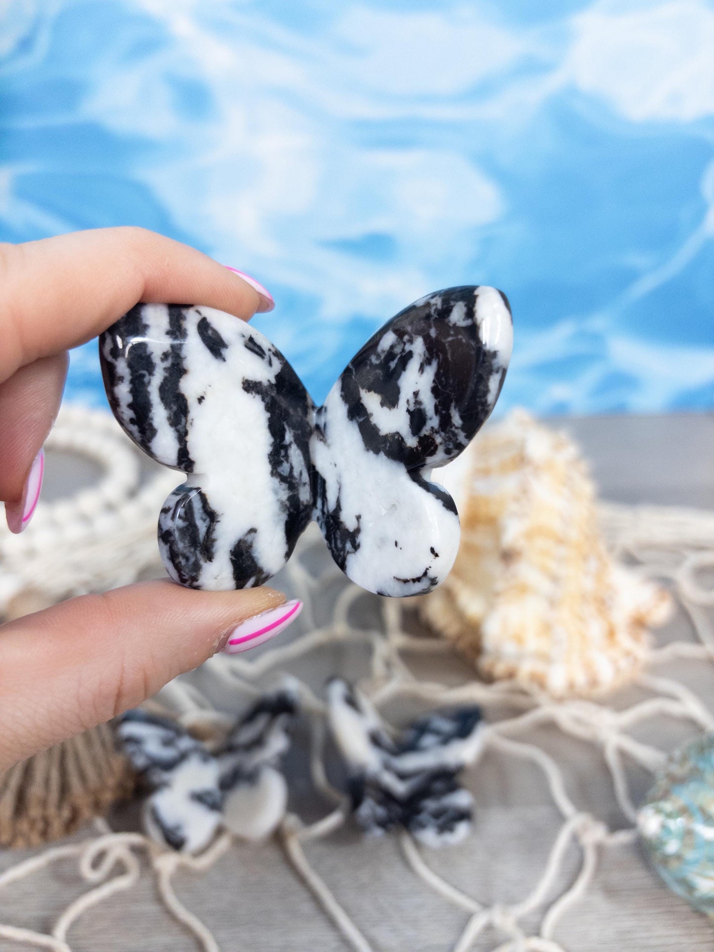 Zebra calcite 3D butterfly carving