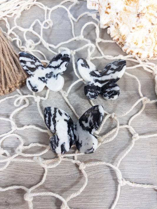 Zebra calcite 3D butterfly carving