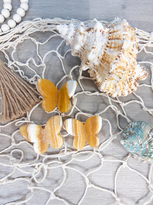 1 Orange calcite 3D butterfly carving