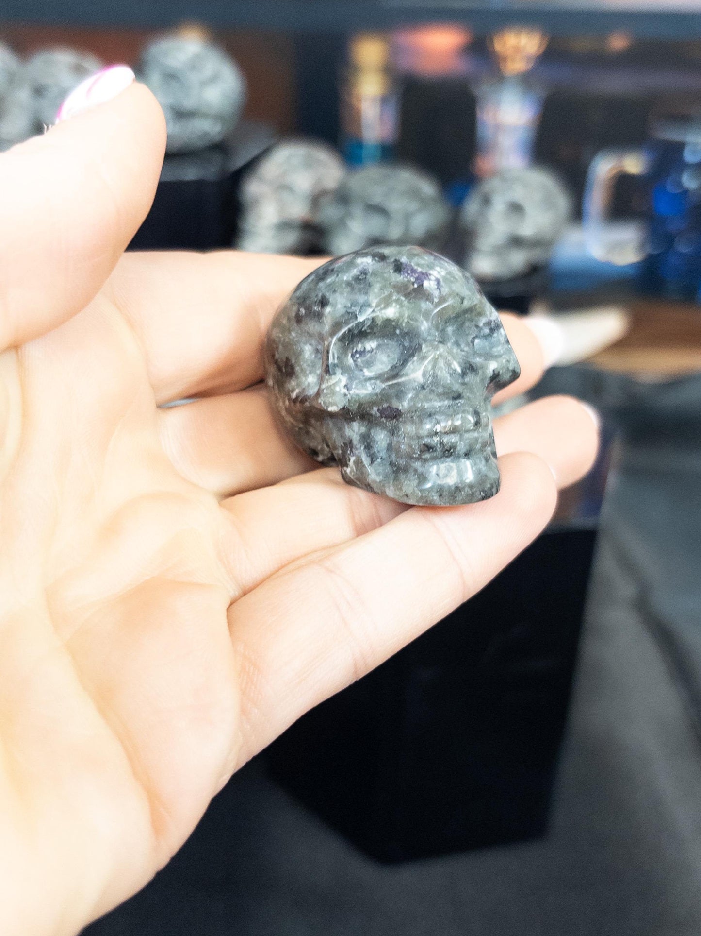 1 Small Yooperlite UV reactive Skull Carving