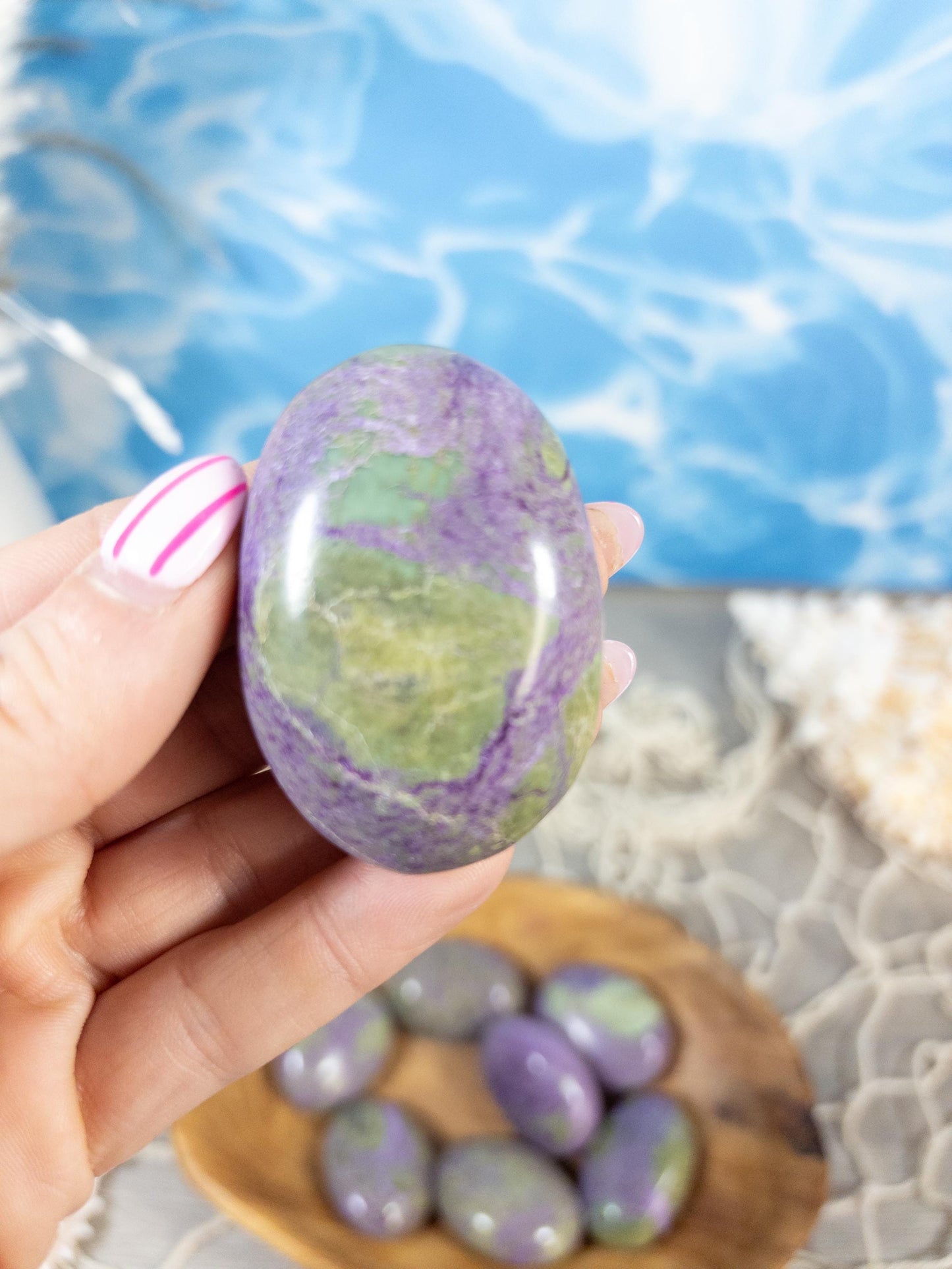 Stichtite Crystal Palm Stone