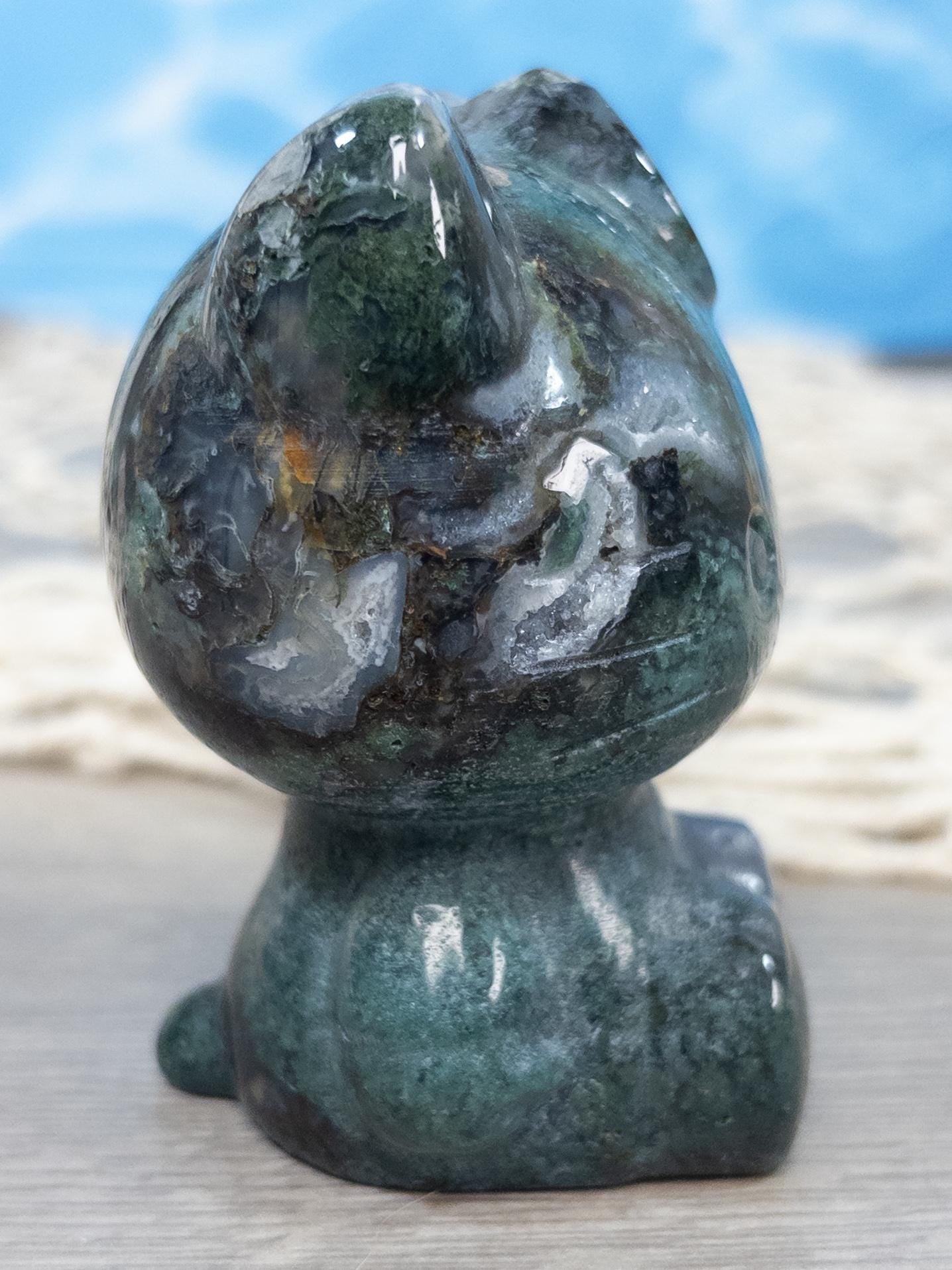 Moss agate crystal hello kitty with druzy