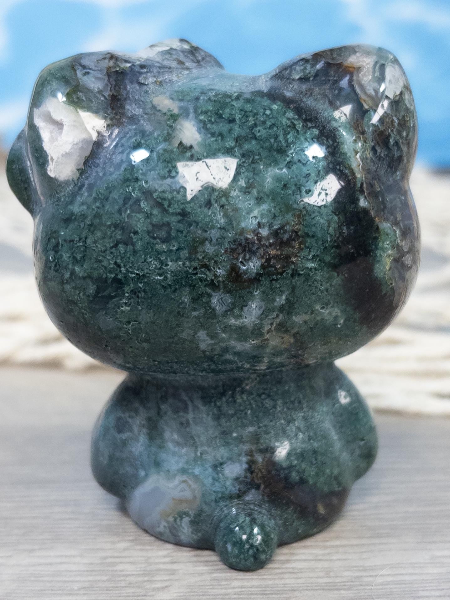 Moss agate crystal hello kitty with druzy