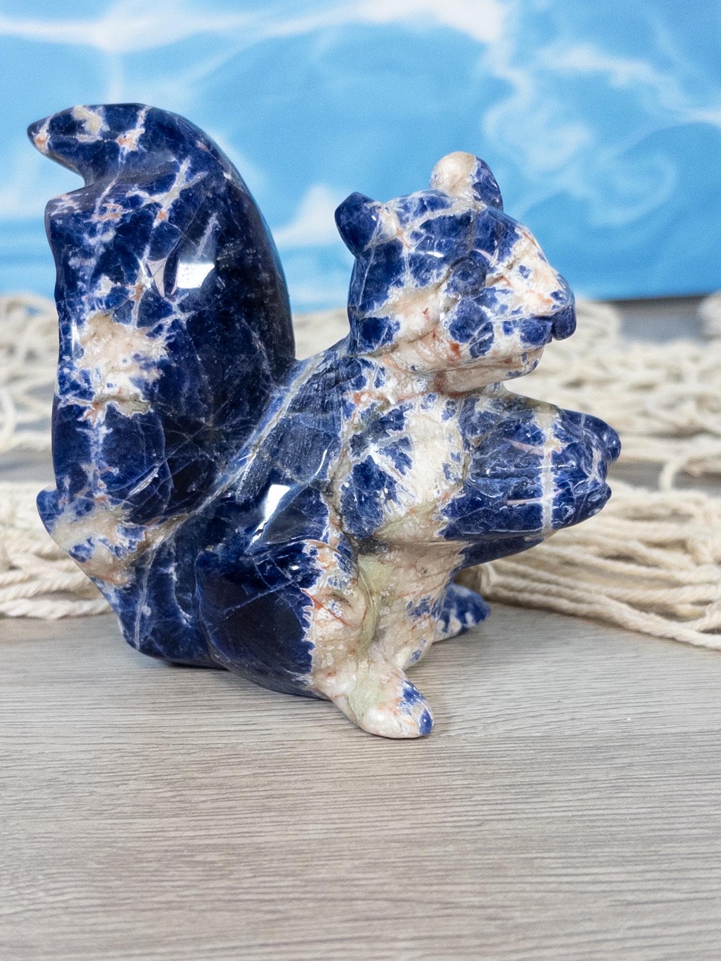 Sodalite Crystal Squirrel Carving