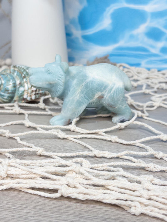 Caribbean Calcite Bear Carving: Rough Crystal Animal Statue