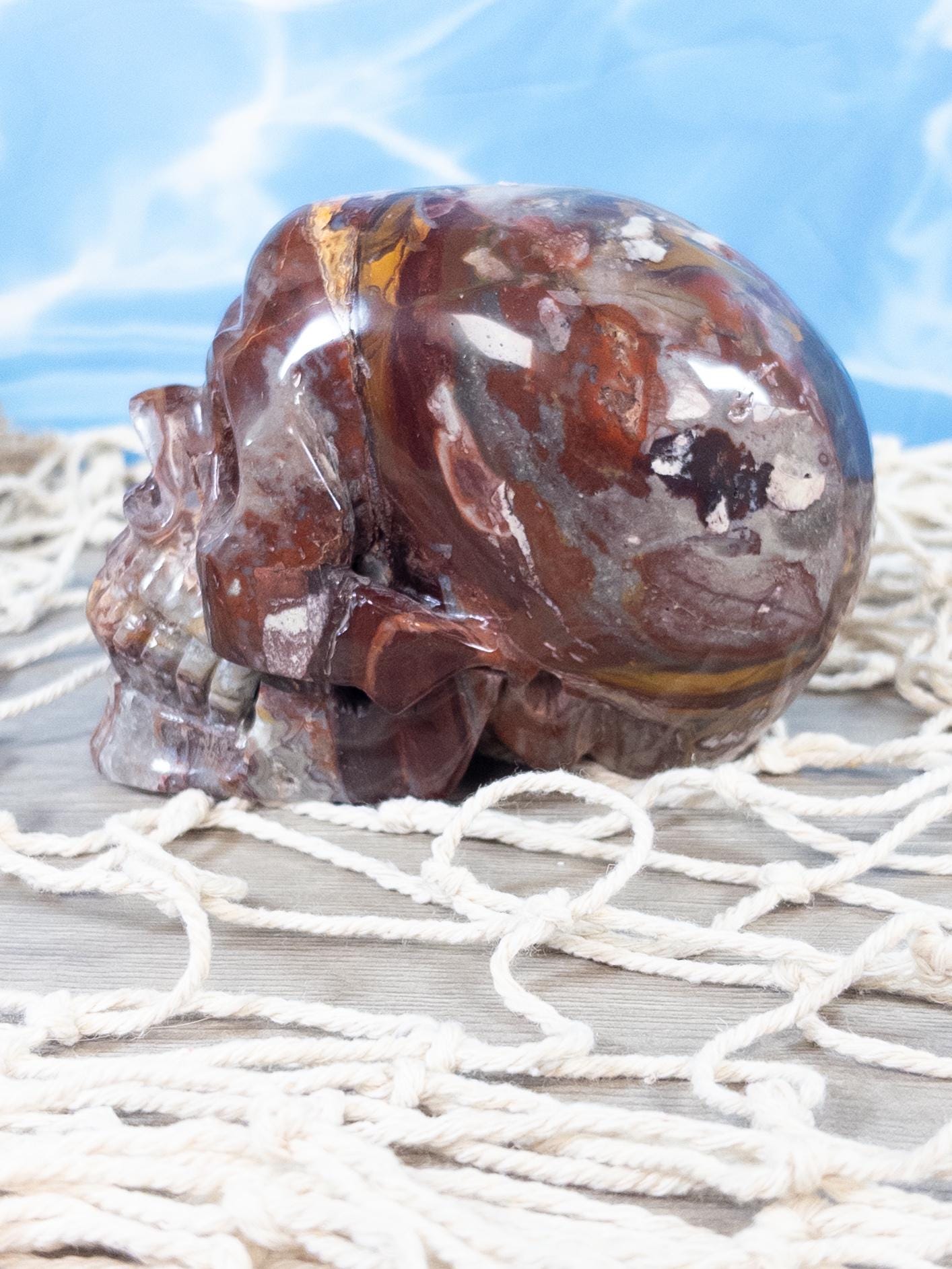 Mexican Agate Crystal Skull Carving with Druzy