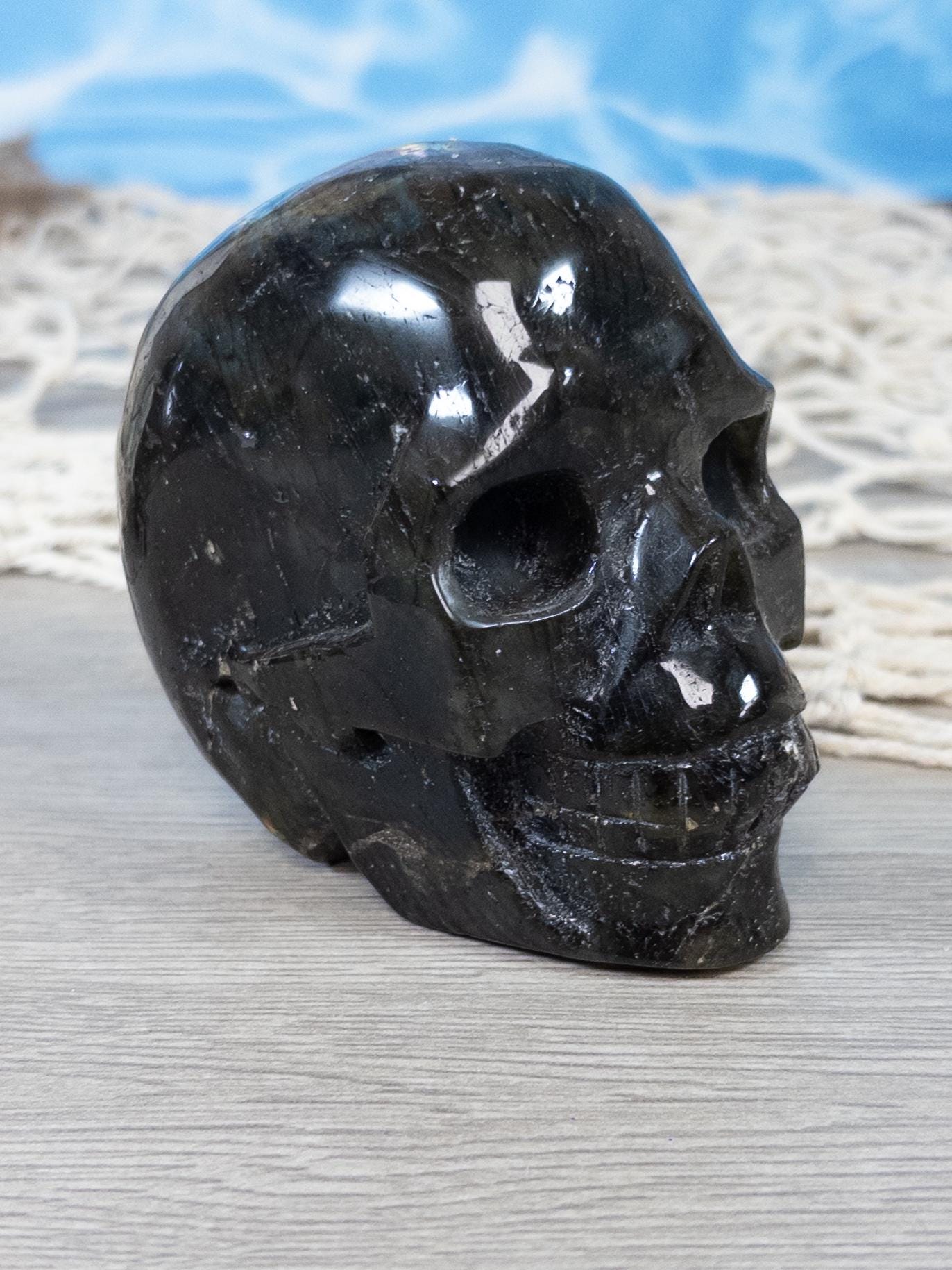 Purple Flash Labradorite Crystal Skull Carving