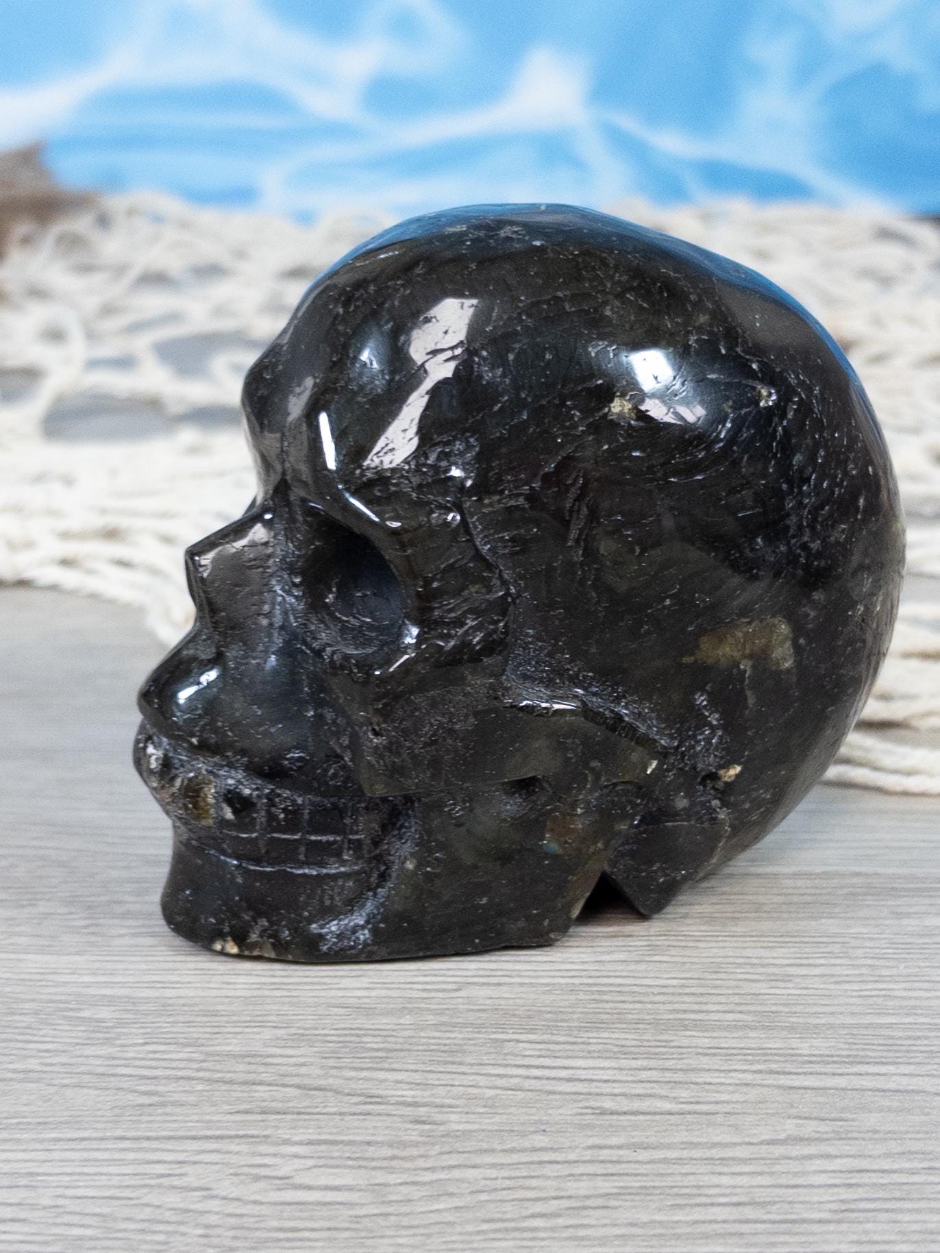 Purple Flash Labradorite Crystal Skull Carving