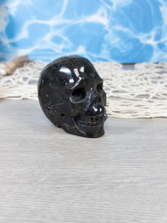 Purple Flash Labradorite Crystal Skull Carving
