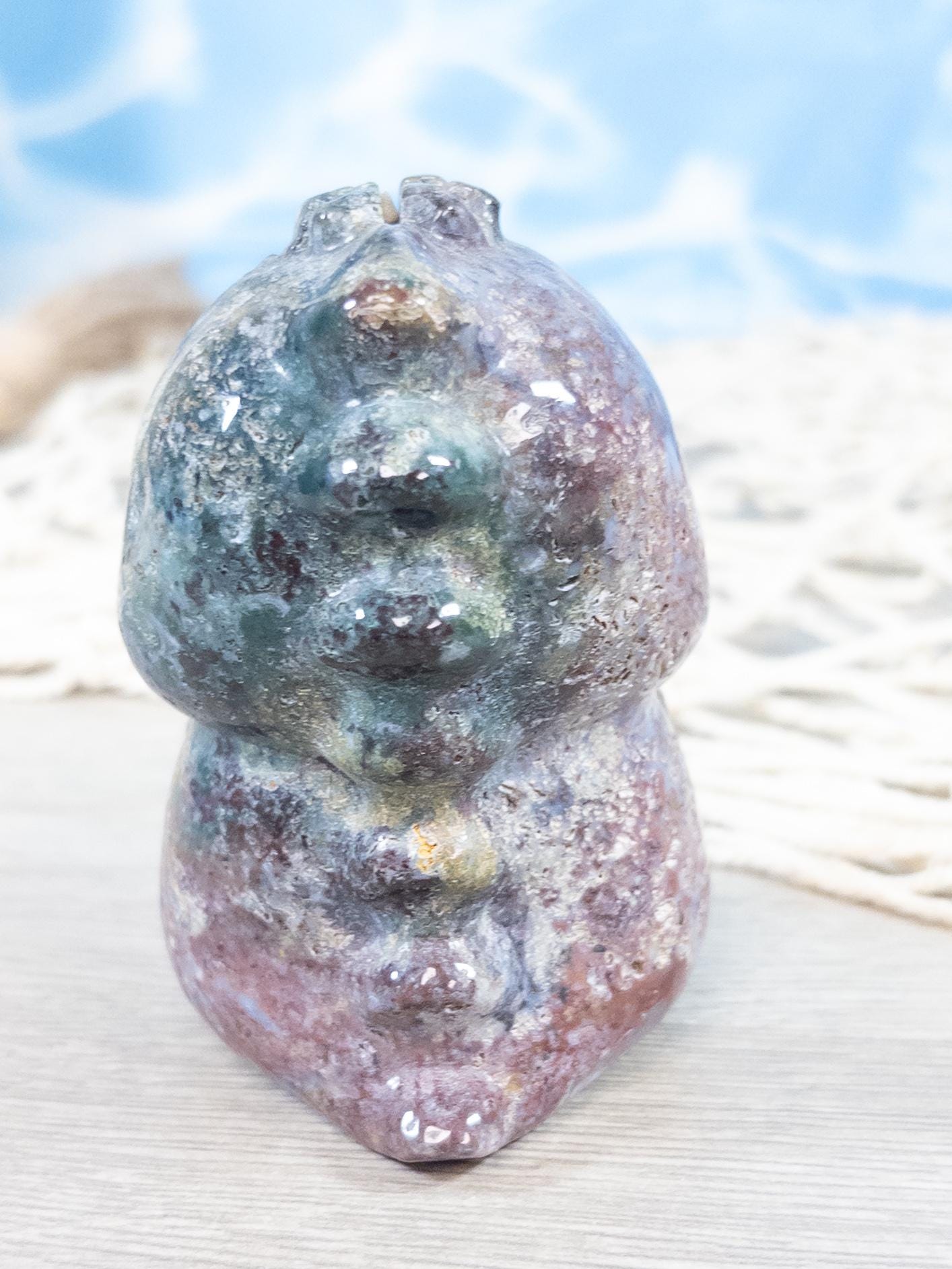 Ocean Jasper Baby Dino Carving: Crystal Animal Figurine