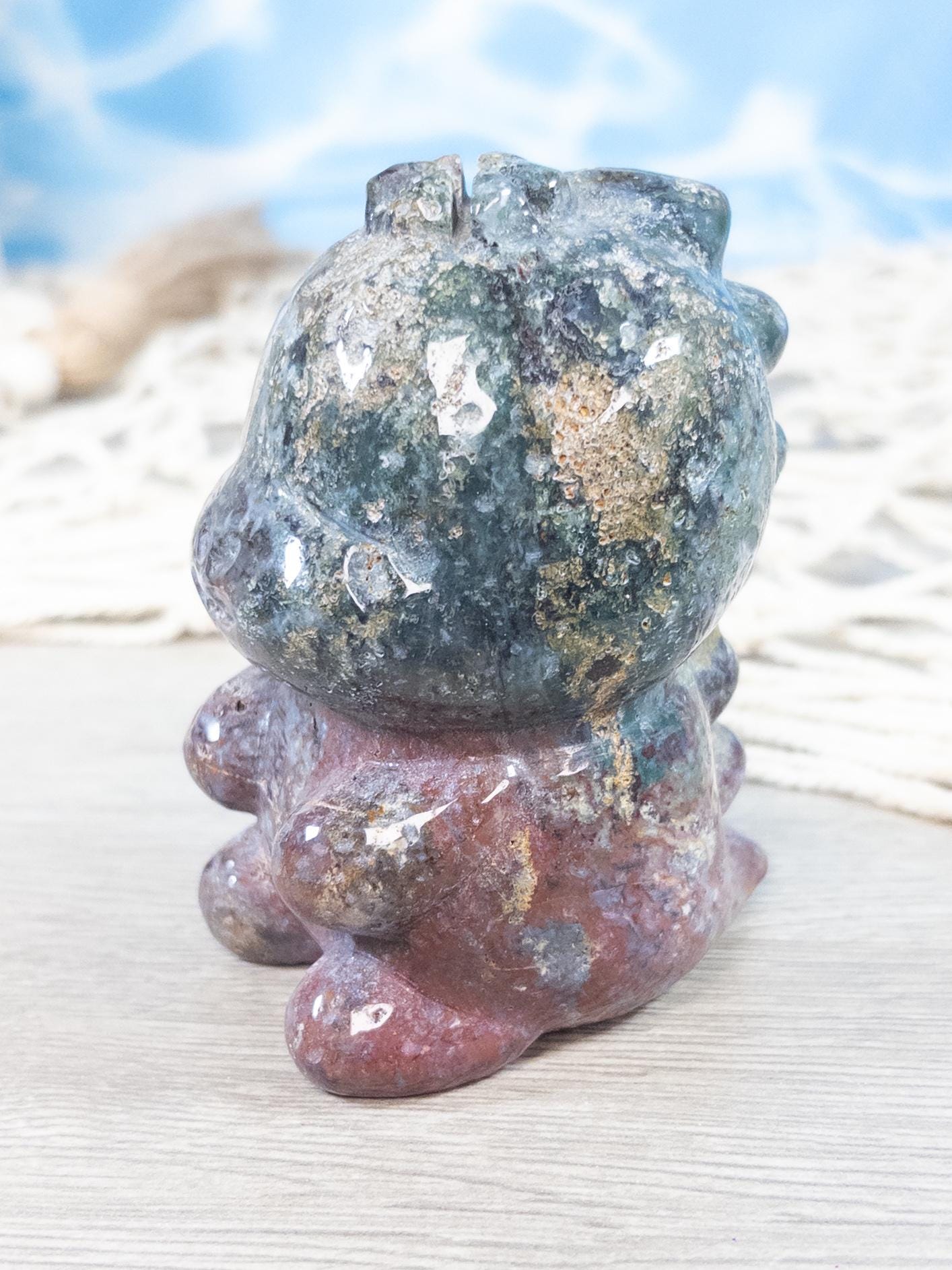 Ocean Jasper Baby Dino Carving: Crystal Animal Figurine