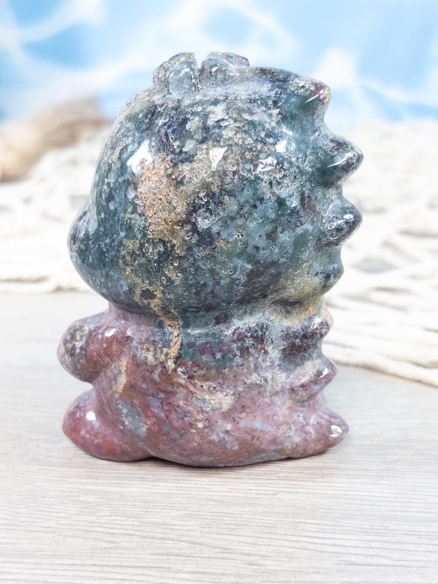 Ocean Jasper Baby Dino Carving: Crystal Animal Figurine