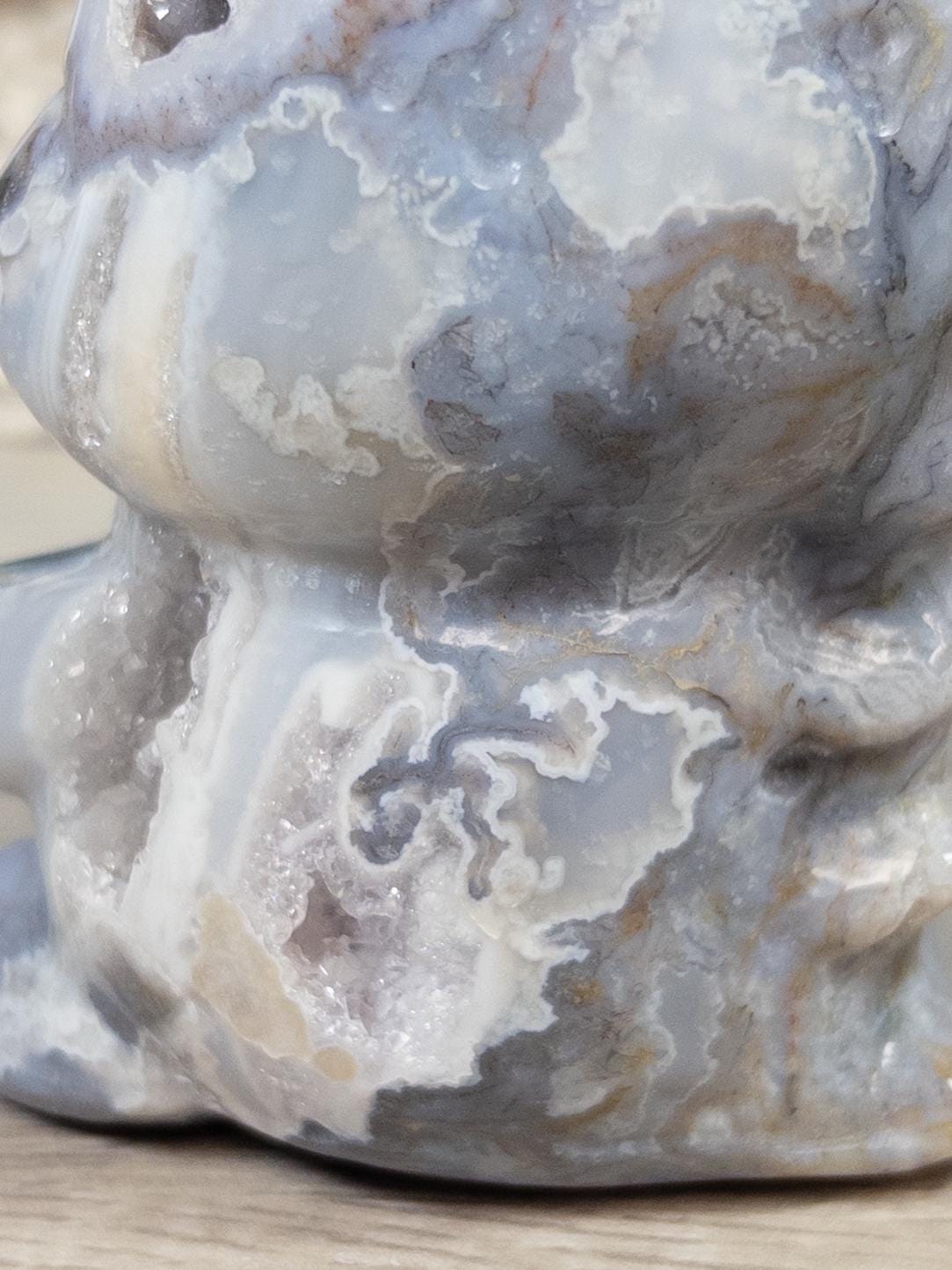 Druzy Moss Agate Baby Dinosaur Carving