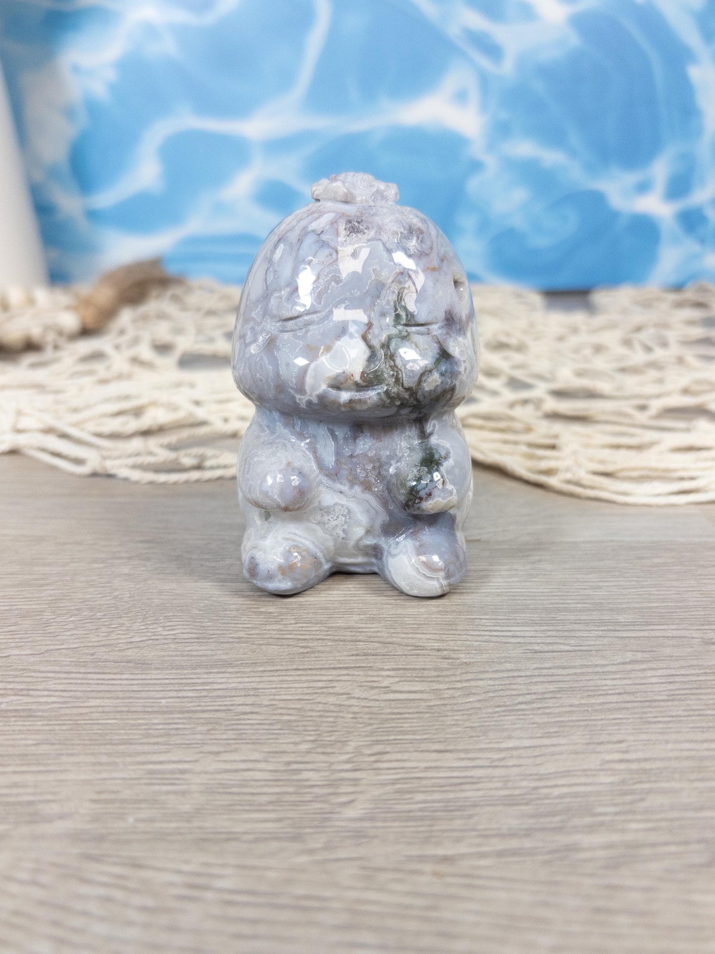 Druzy Moss Agate Baby Dinosaur Carving