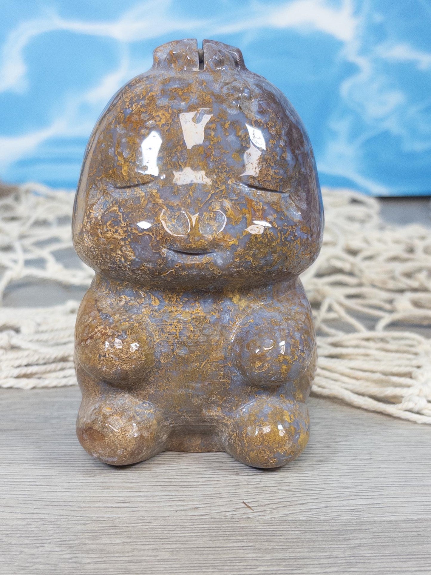 XL Ocean Jasper with Moss Agate Baby Dino Carving