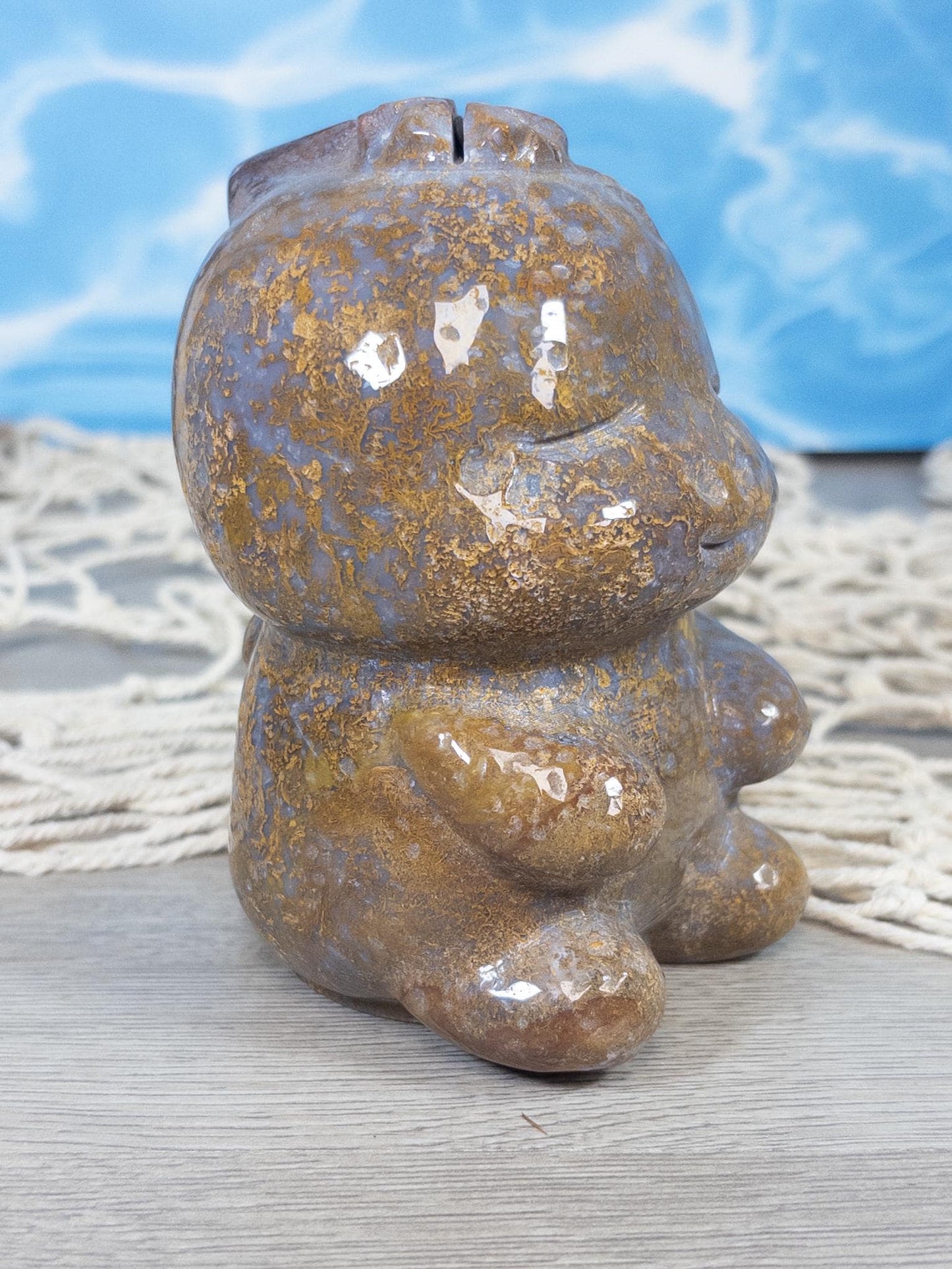 XL Ocean Jasper with Moss Agate Baby Dino Carving