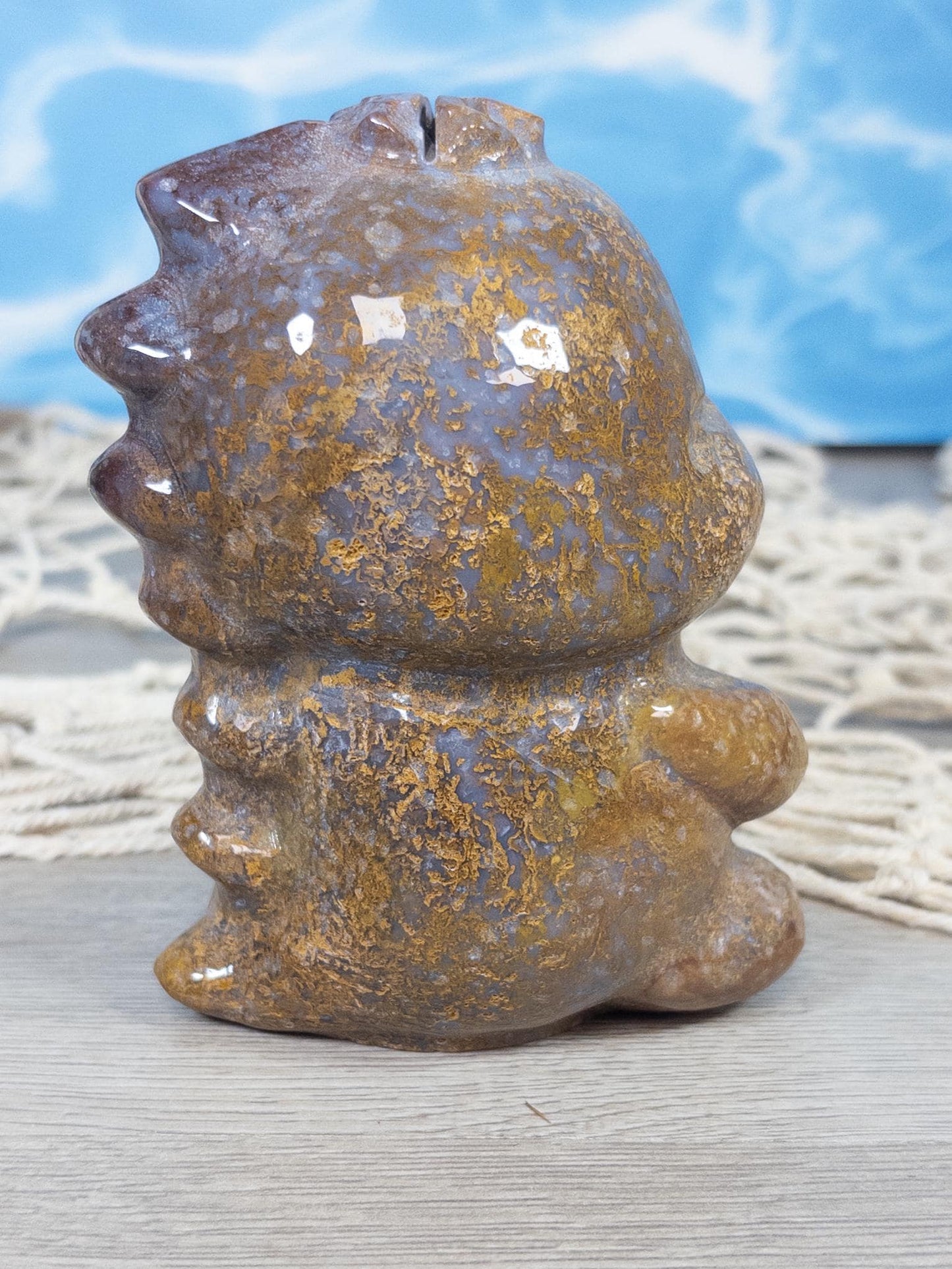 XL Ocean Jasper with Moss Agate Baby Dino Carving