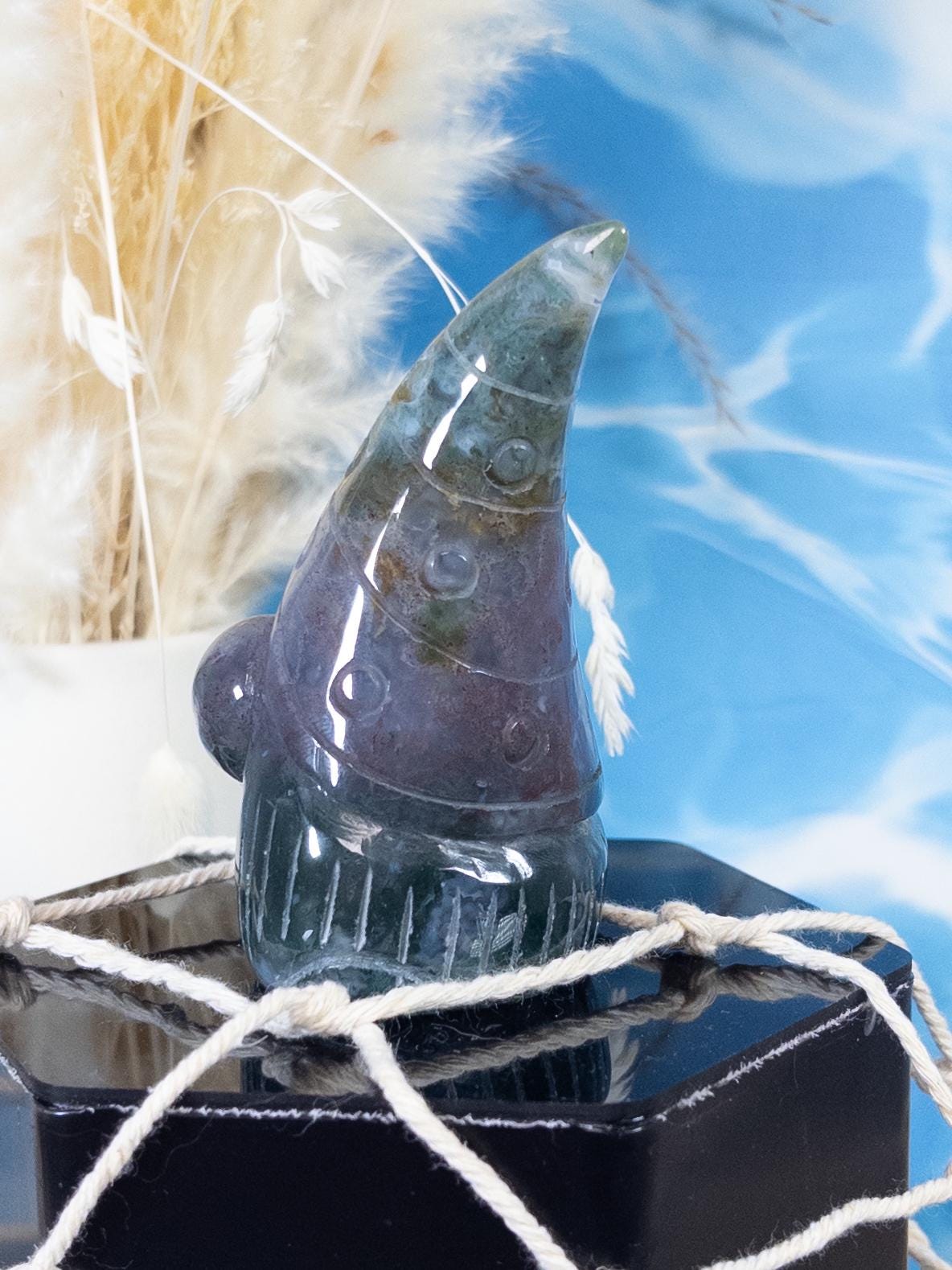 Moss Agate Gnome Carving