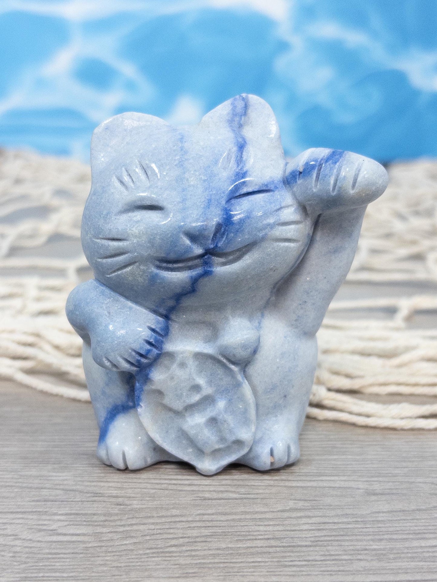 Blue Aventurine Lucky Cat Carving
