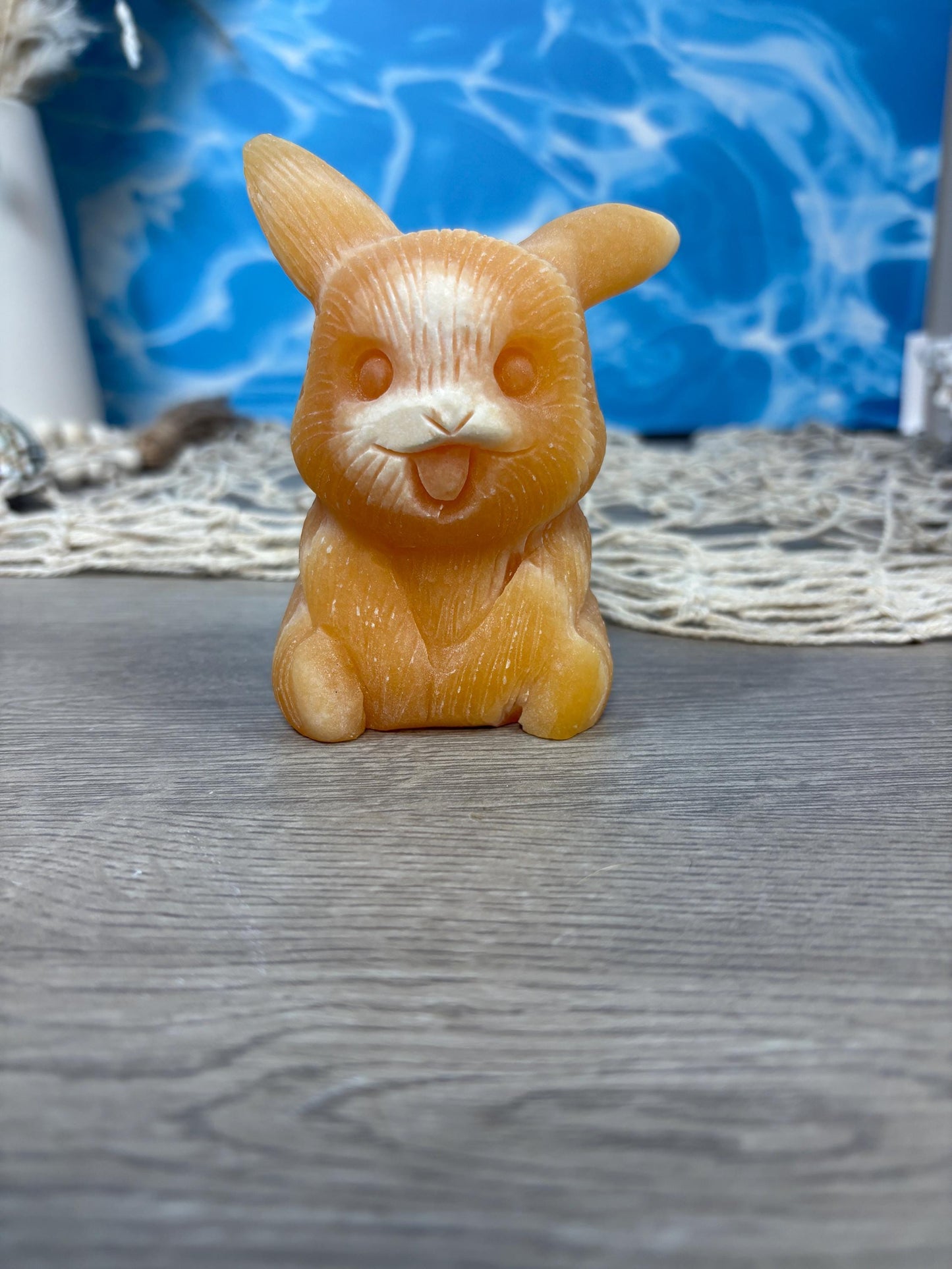 Orange calcite pikachu carving