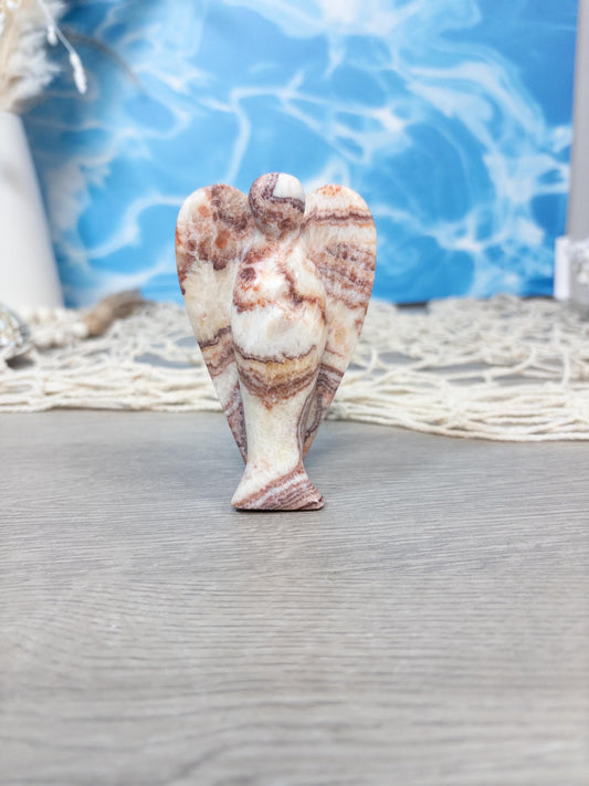 Red Banded Calcite Angel Carving: Pork Stone Meditation Crystal