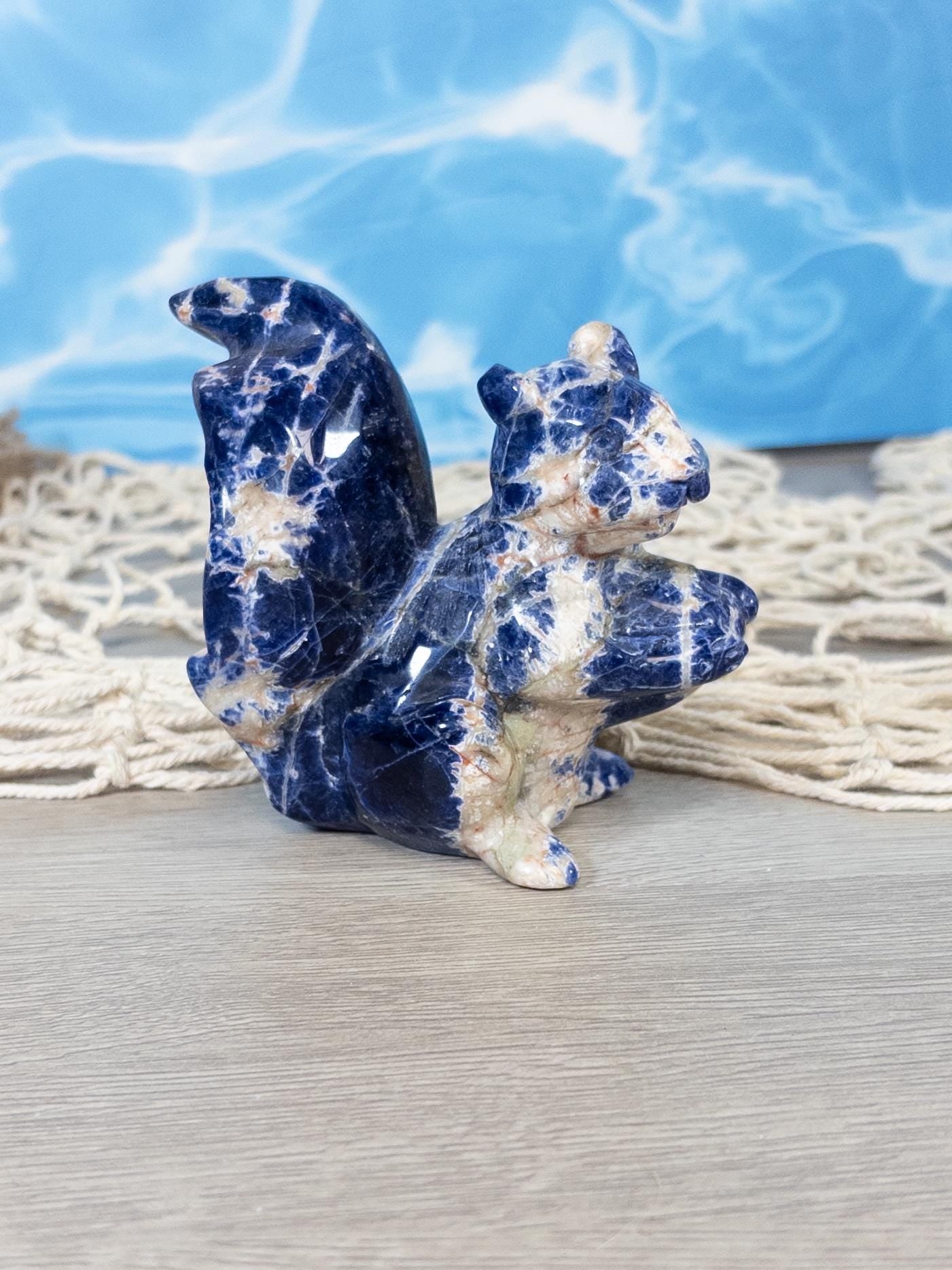 Sodalite Crystal Squirrel Carving