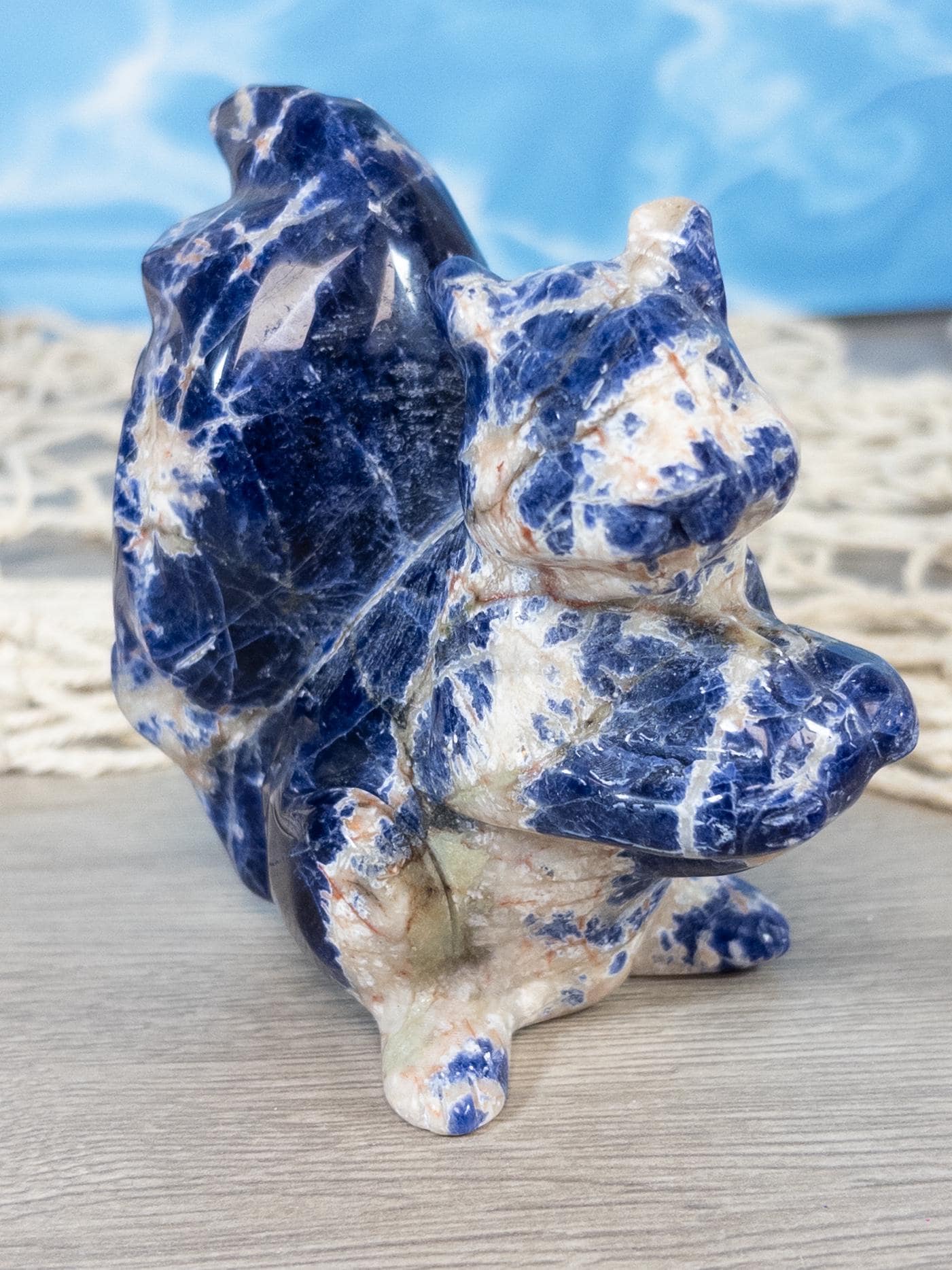 Sodalite Crystal Squirrel Carving