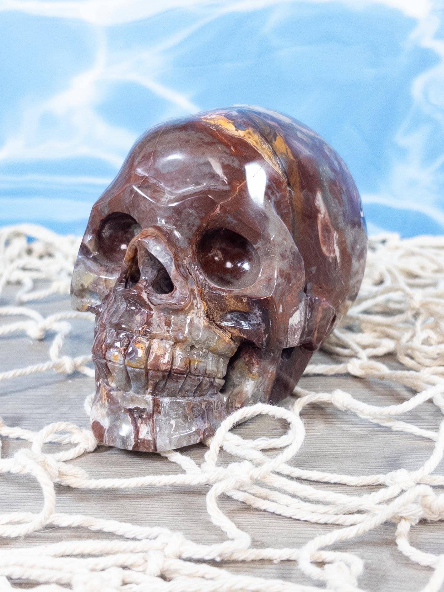 Mexican Agate Crystal Skull Carving with Druzy