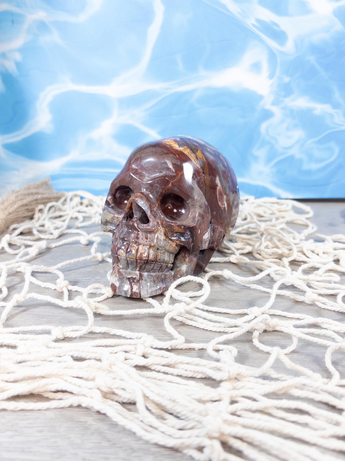 Mexican Agate Crystal Skull Carving with Druzy