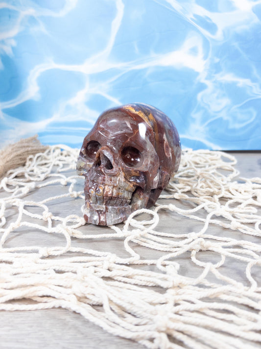 Mexican Agate Crystal Skull Carving with Druzy