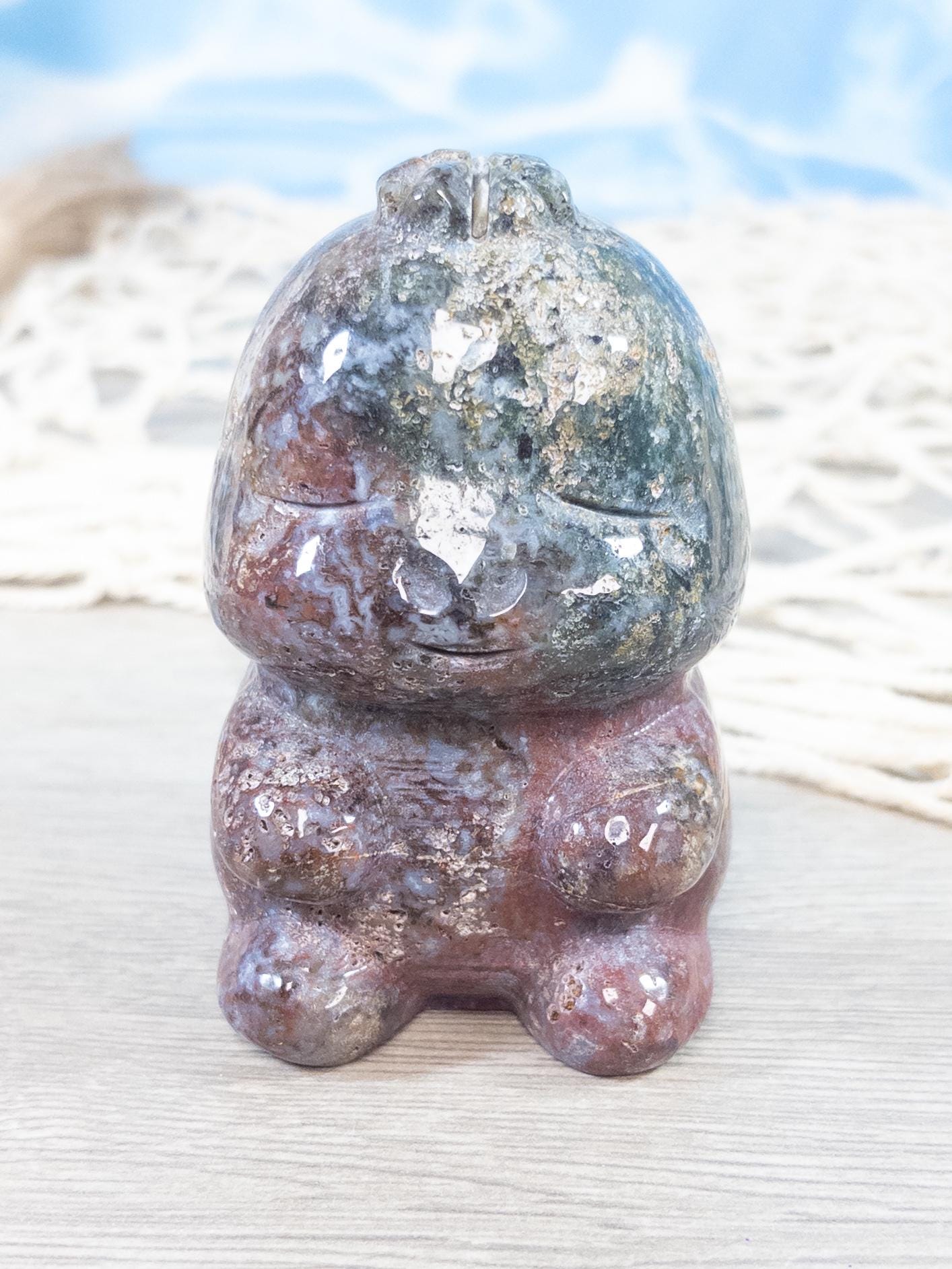 Ocean Jasper Baby Dino Carving: Crystal Animal Figurine