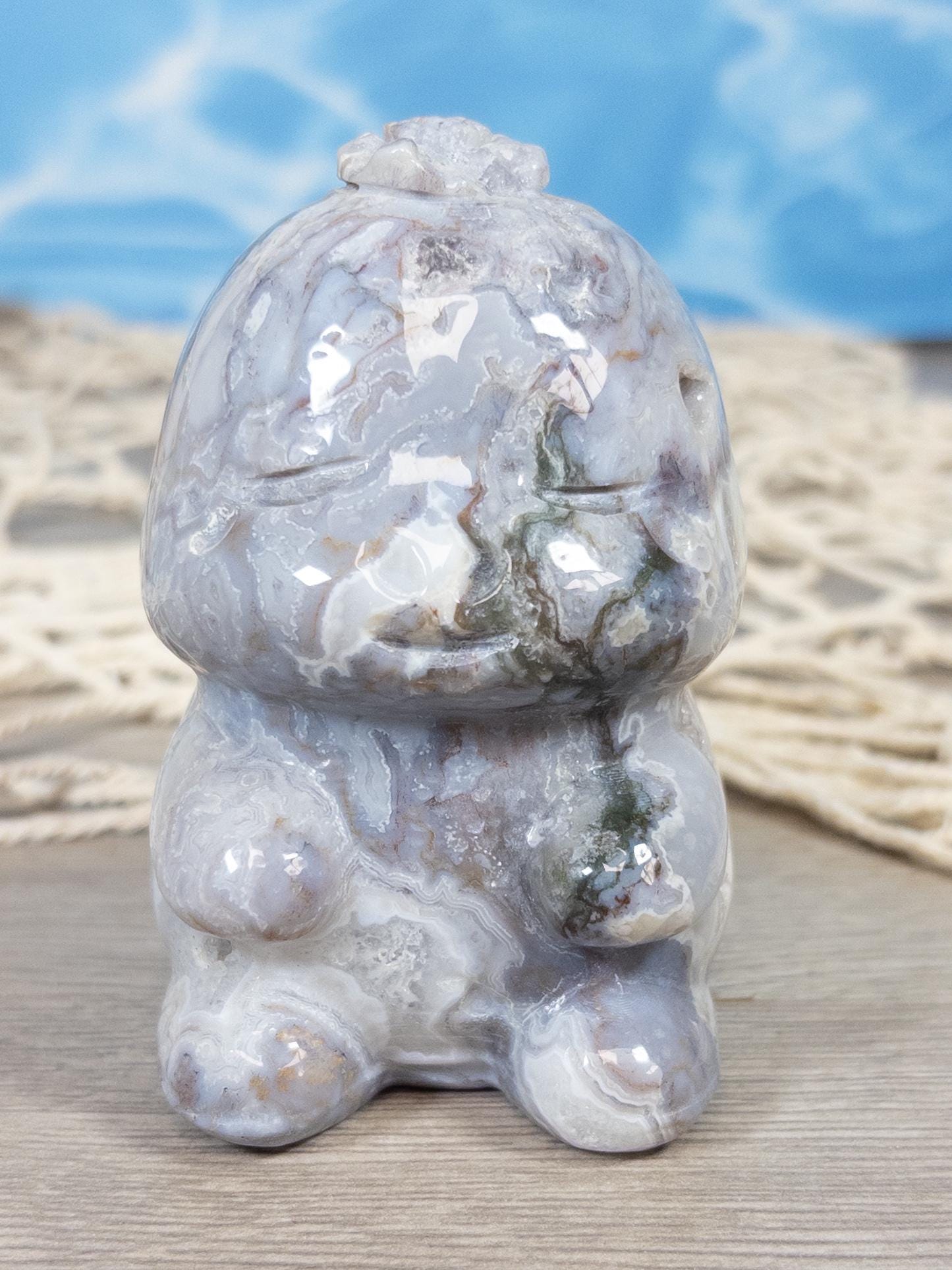 Druzy Moss Agate Baby Dinosaur Carving