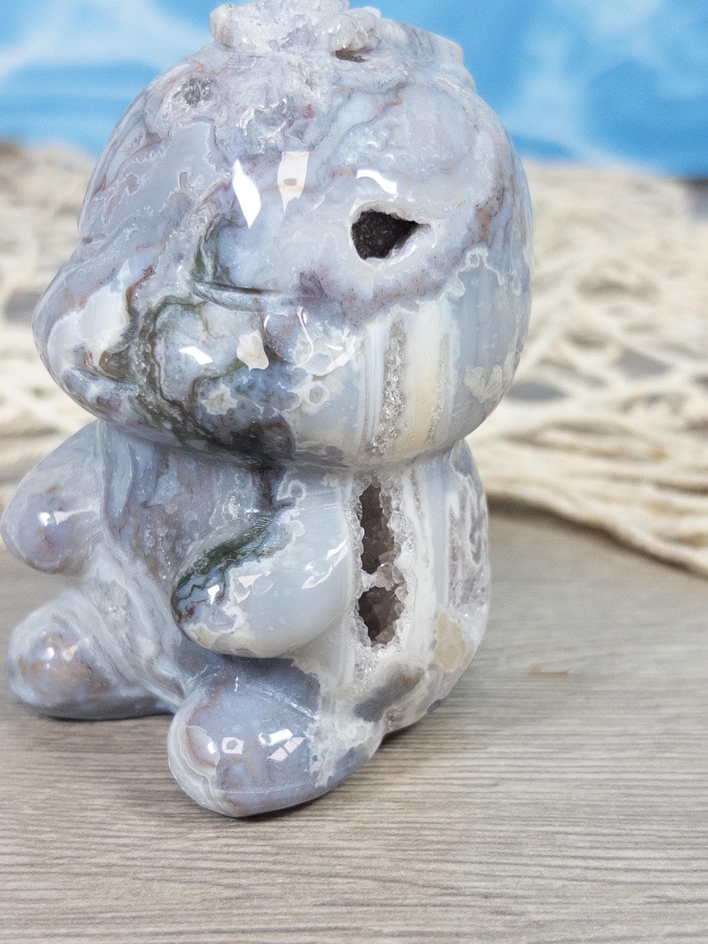 Druzy Moss Agate Baby Dinosaur Carving