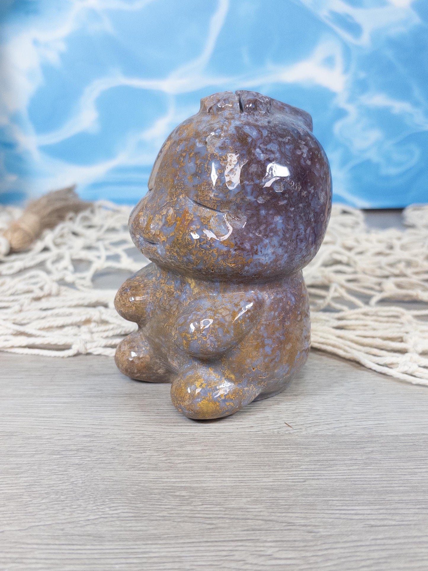 XL Ocean Jasper with Moss Agate Baby Dino Carving